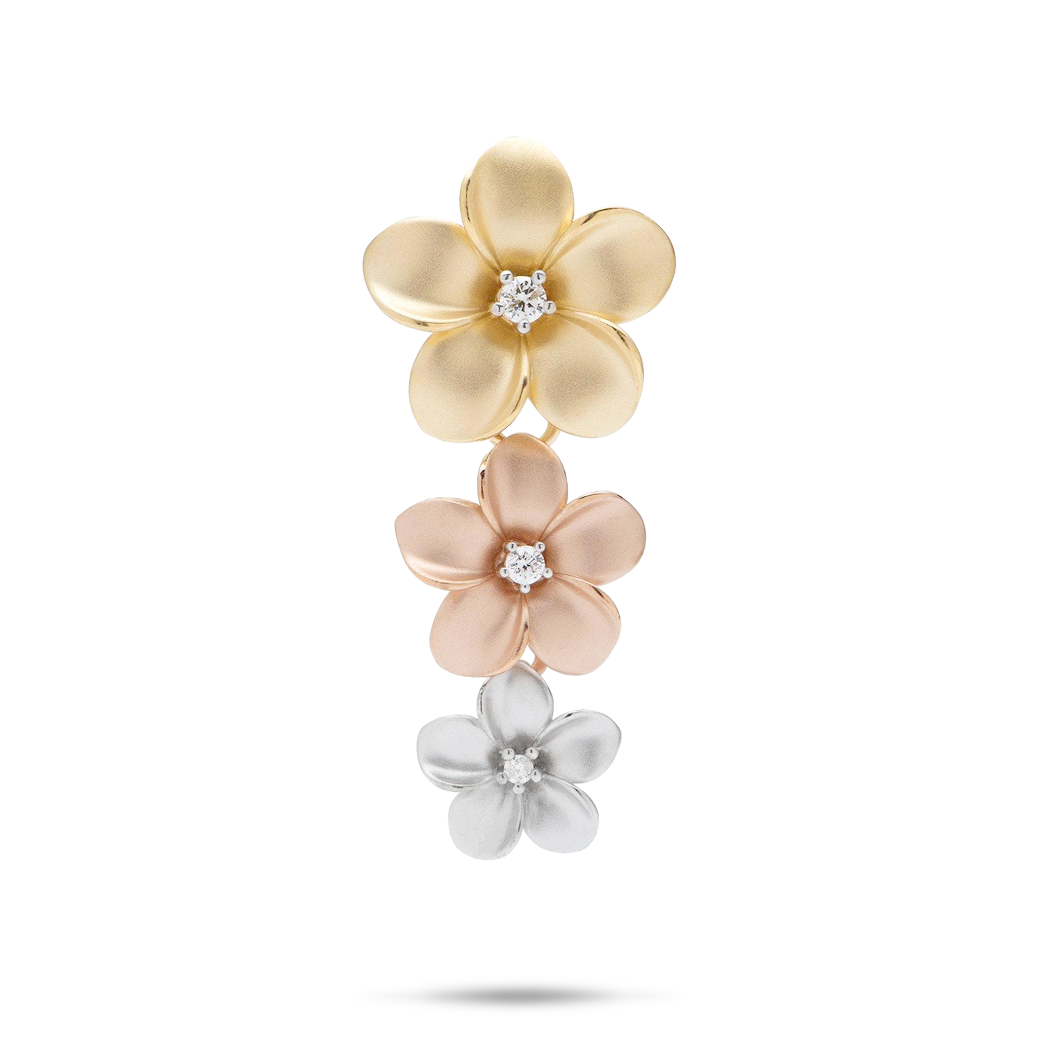 Plumeria Pendant in Tri Color Gold with Diamonds - 38mm