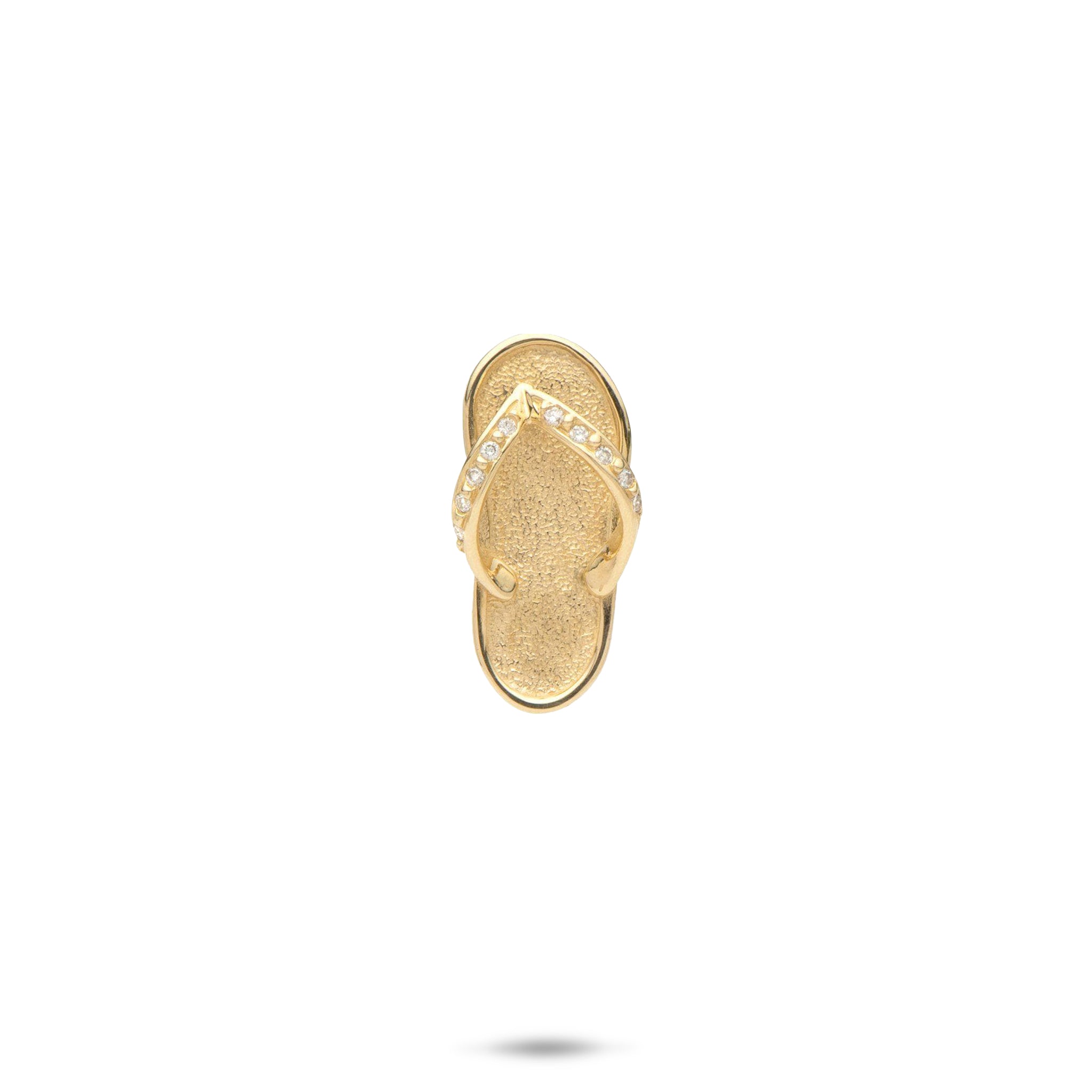 14k Yellow Gold Slipper Pendant with diamond detailed strap on a white background
