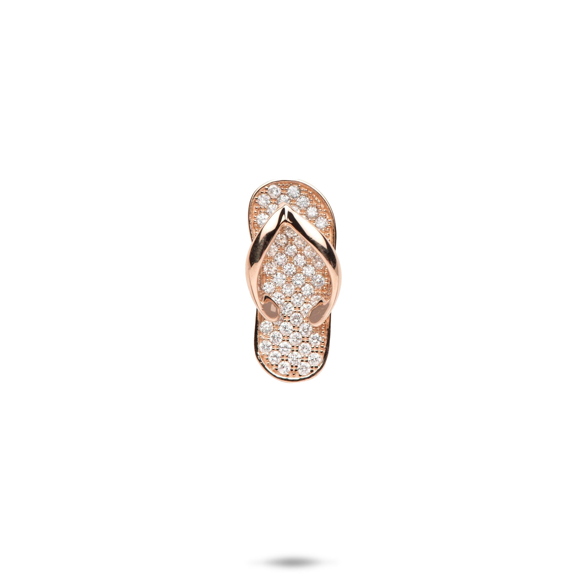 14k Rose gold and diamond slipper pendant on a white background