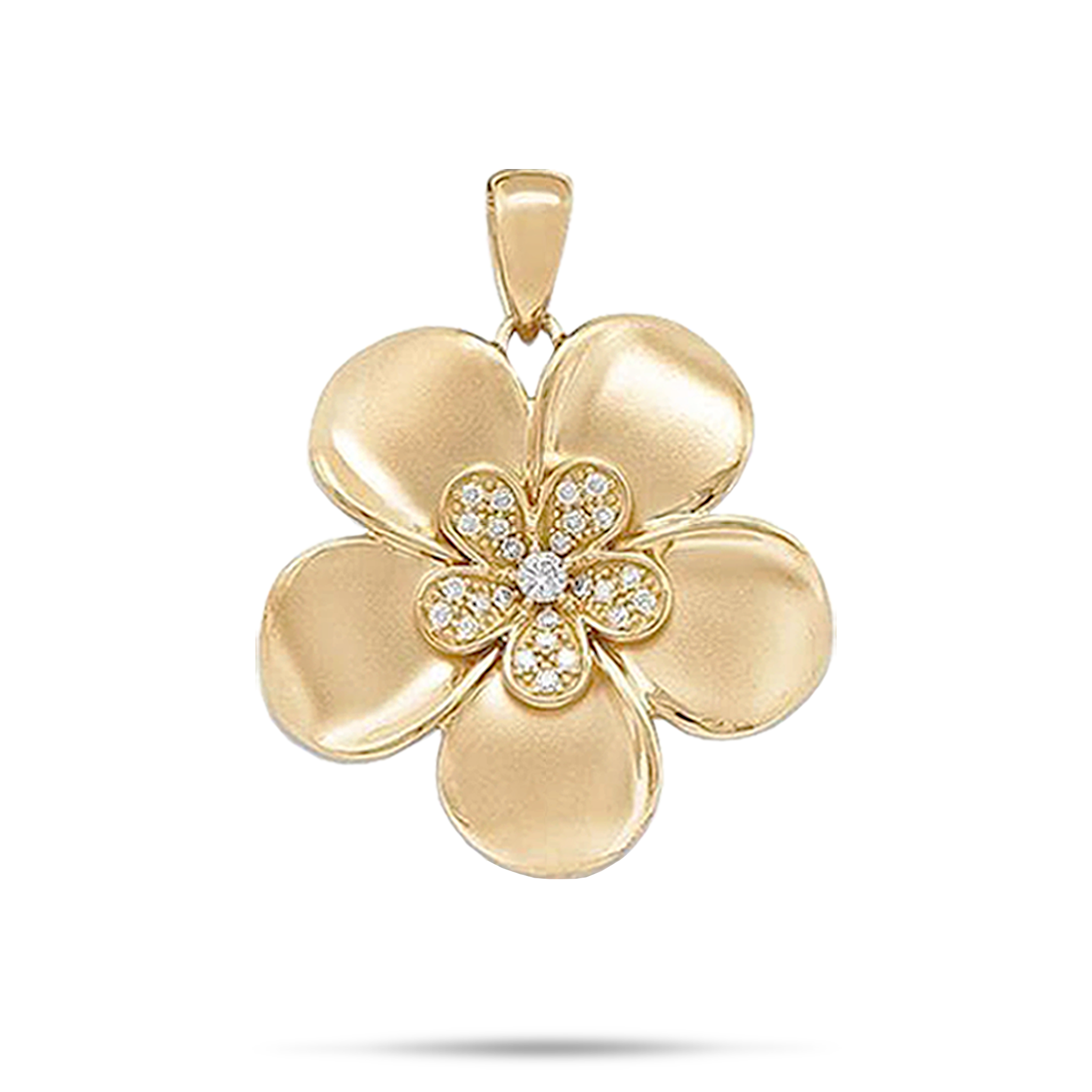 Plumeria Pendant in Gold with Diamonds - 28mm