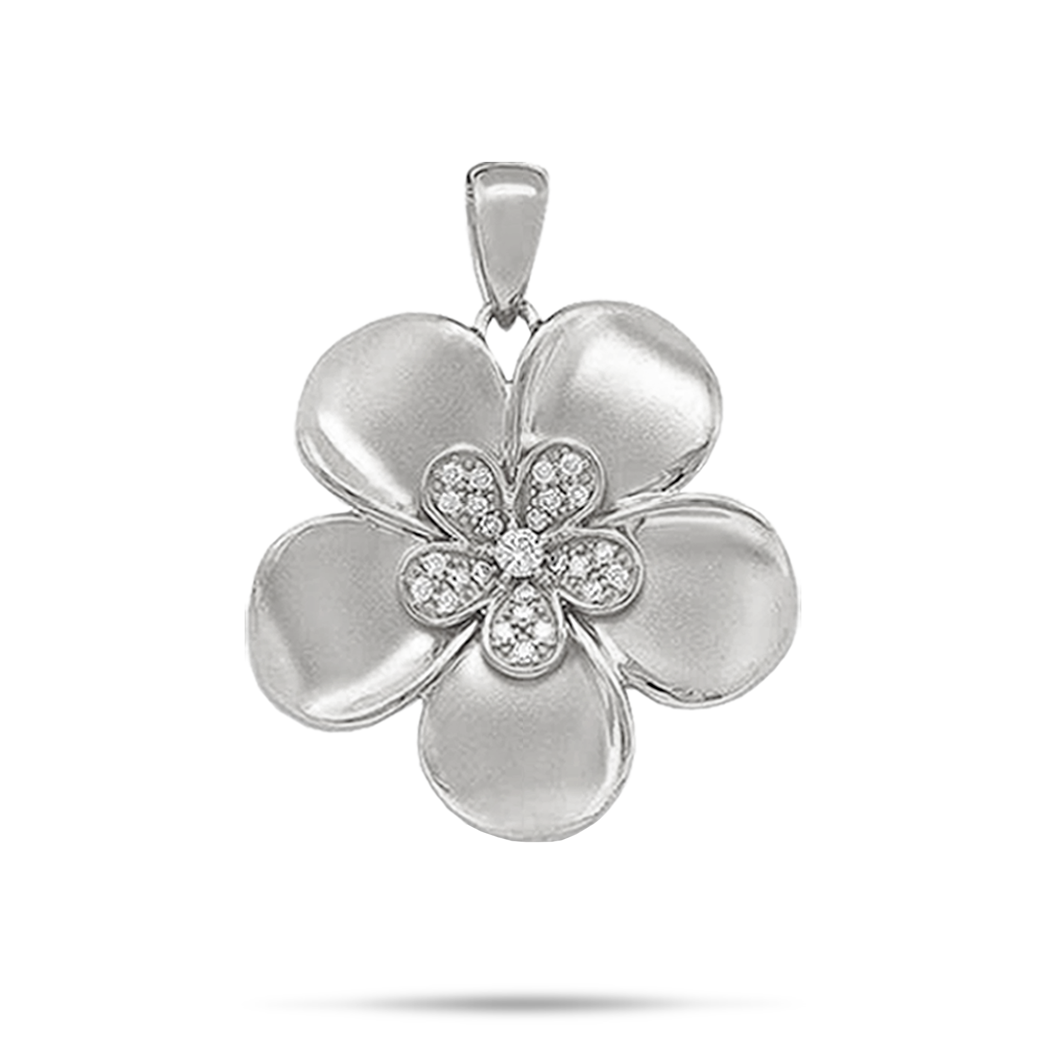 Plumeria Pendant in White Gold with Diamonds - 28mm