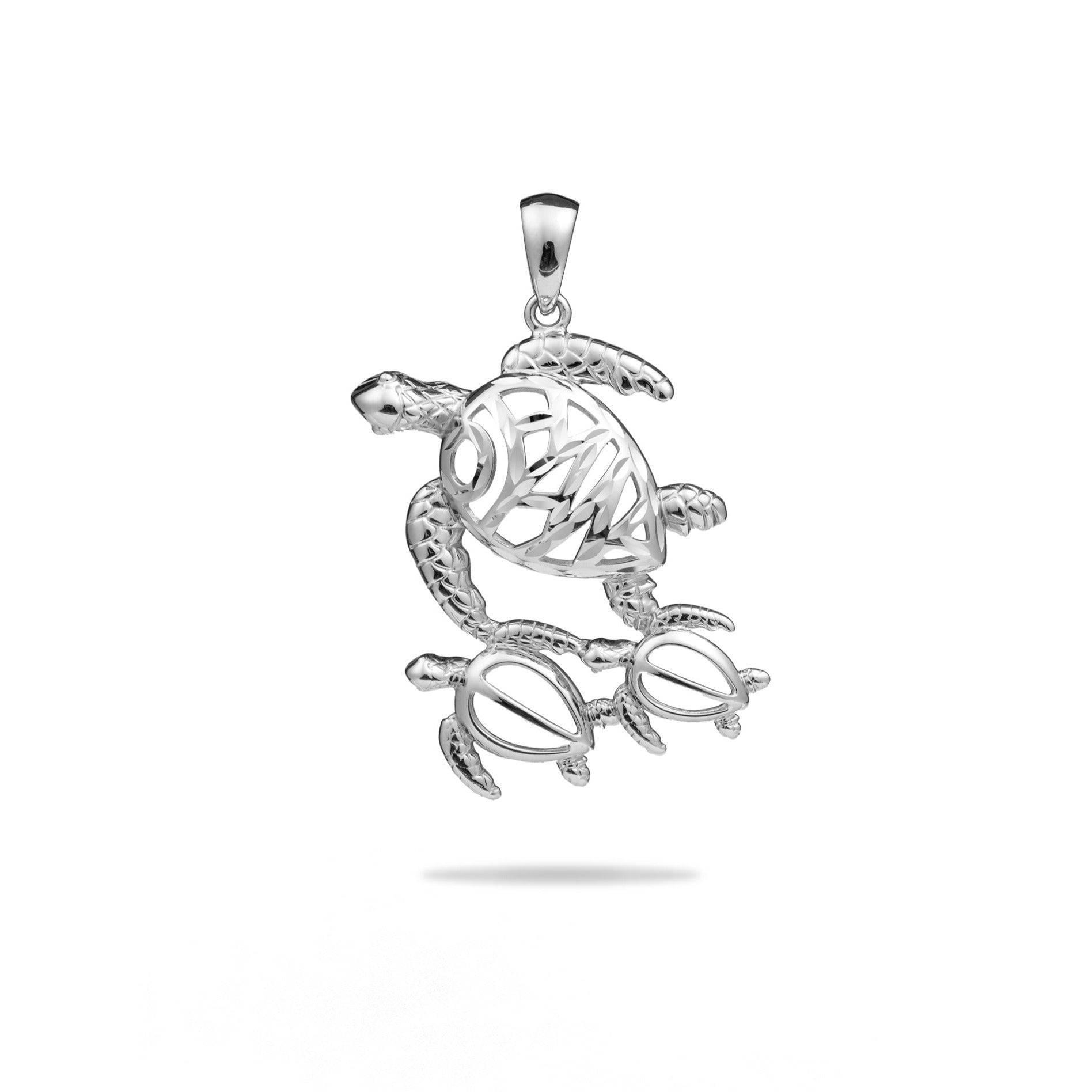 Sea Turtle Family Pendant in White Gold - Maui Divers Jewelry