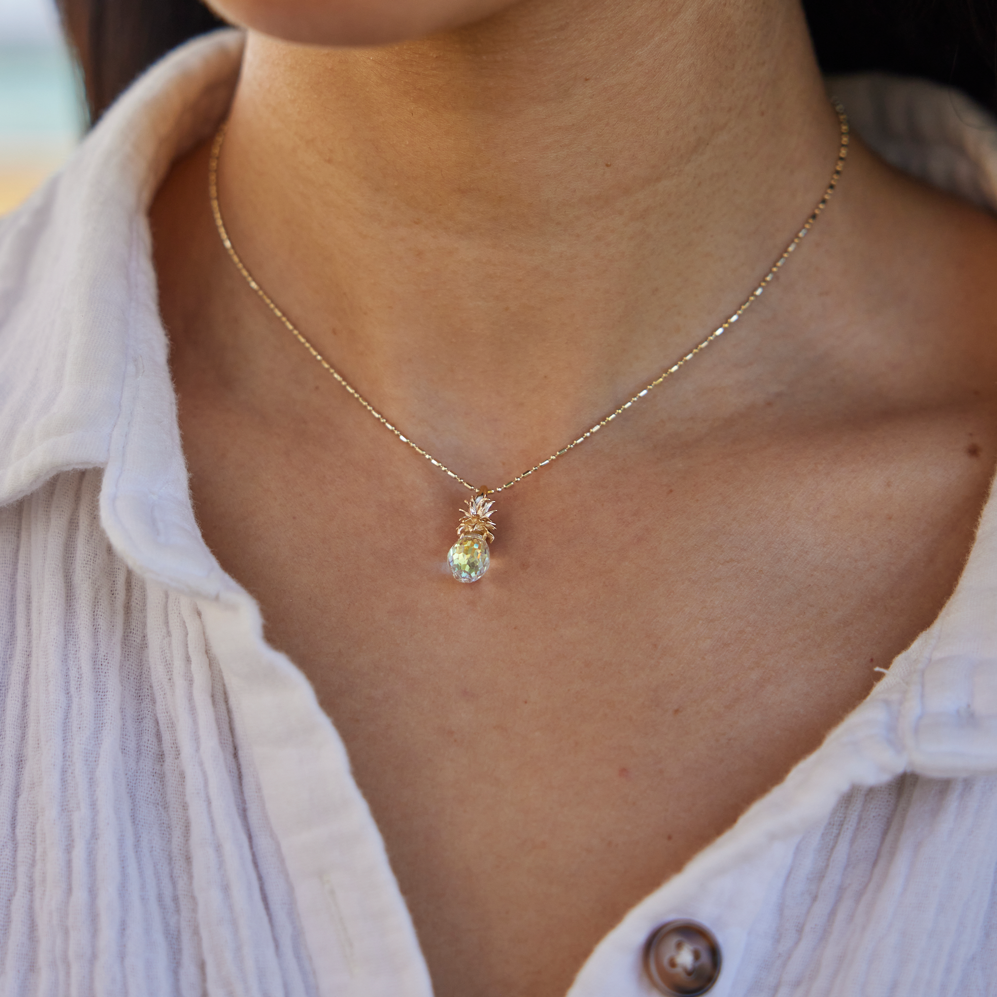 Crystal Pineapple Pendant in Gold - 19mm