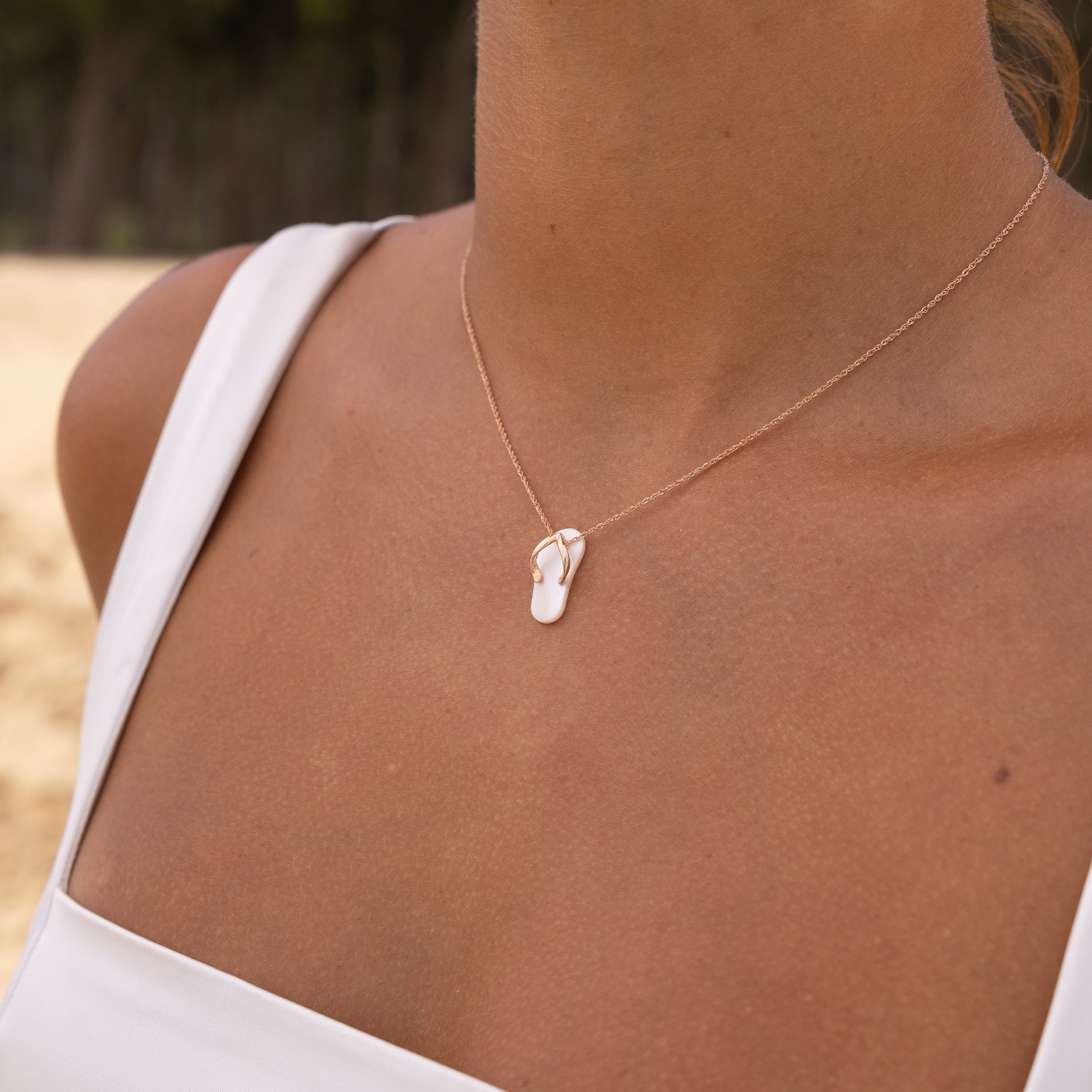 Pink Mother of Pearl Slipper Pendant in Rose Gold - 19mm