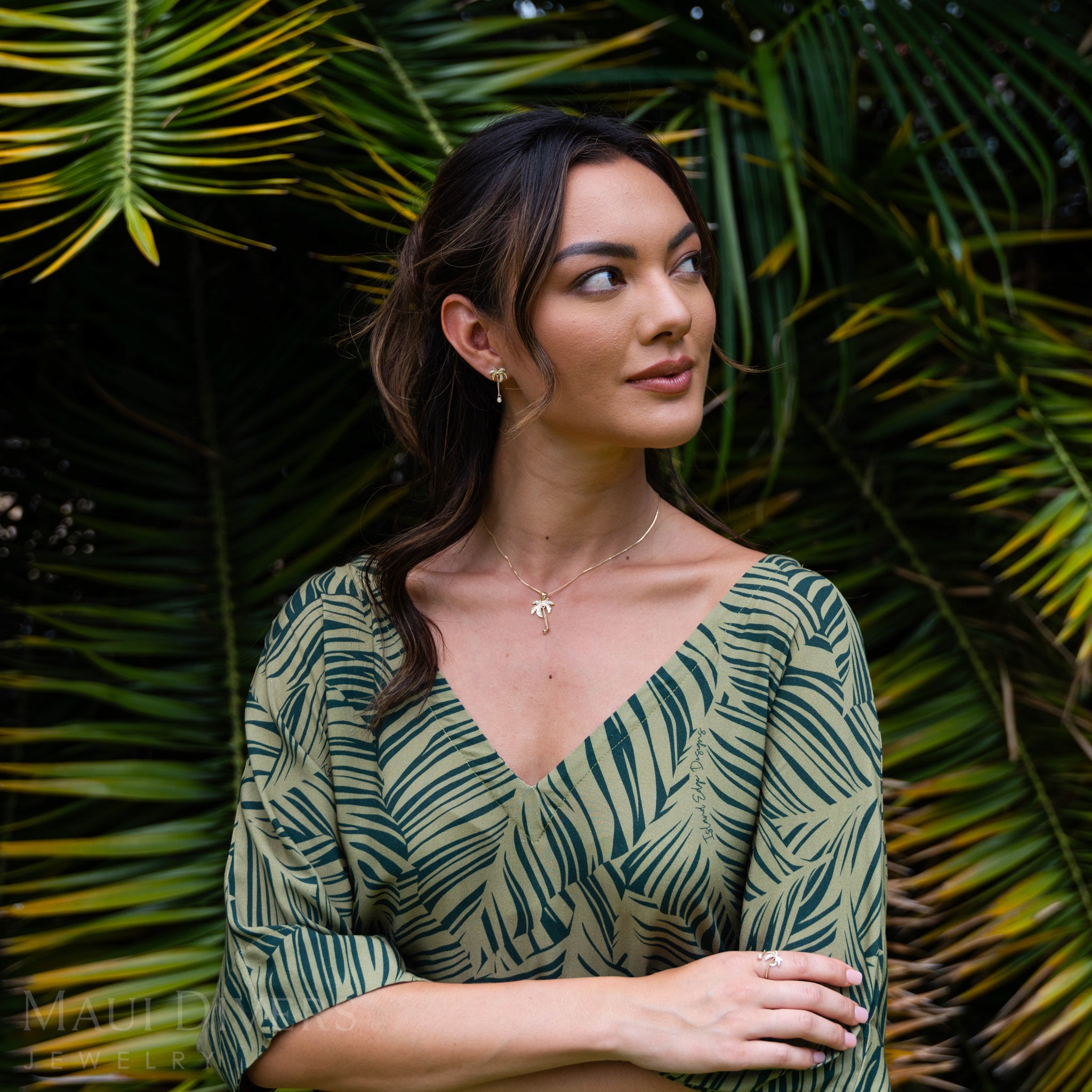 Paradise Palms – Palmenohrringe in Gold mit Diamanten – 24 mm