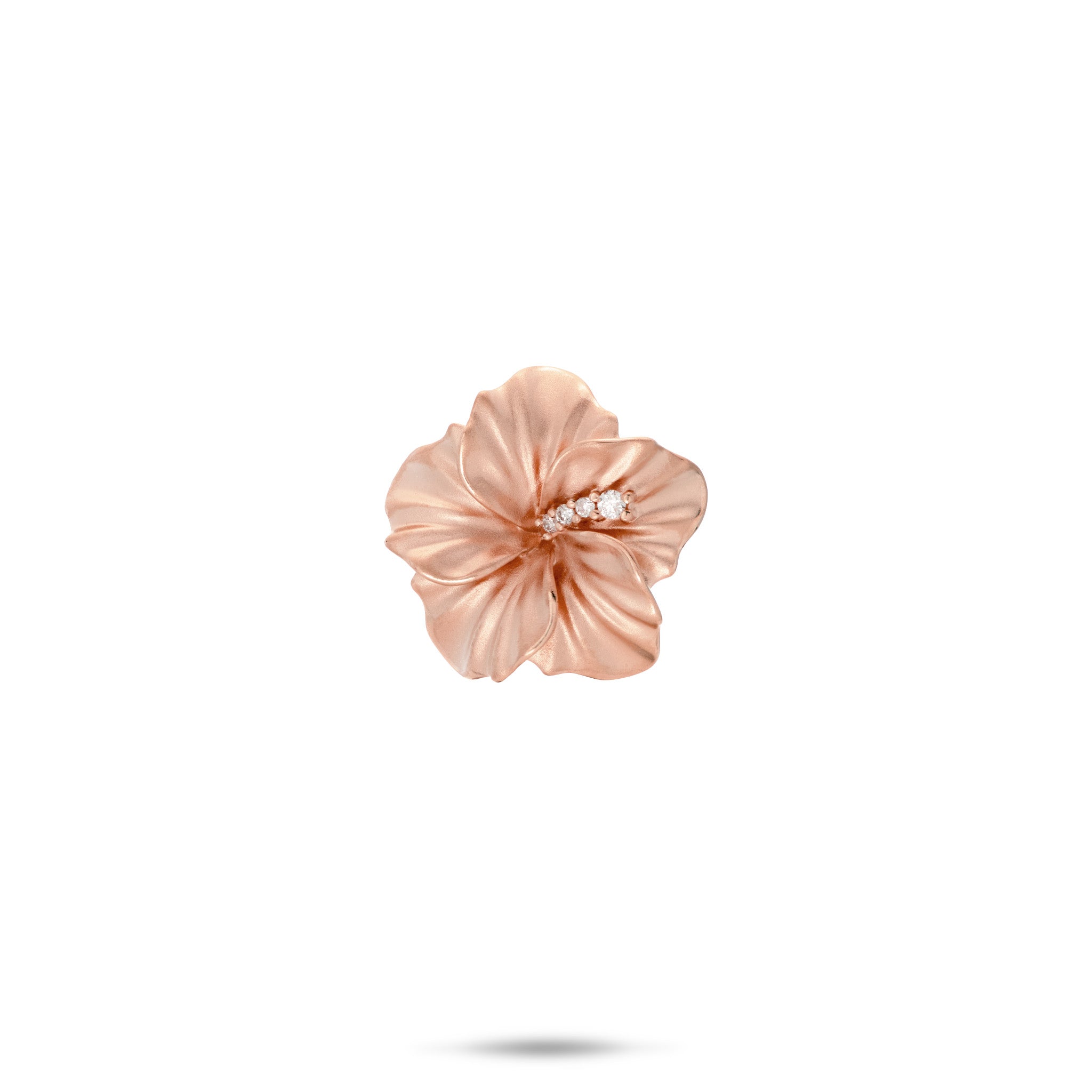 15mm Diamond Hibiscus Pendant in 14k Rose Gold on white background