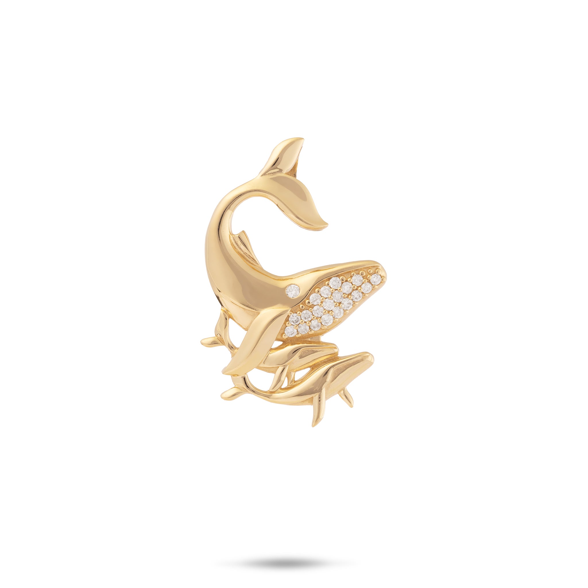 Ocean Dance Buckelwal-Mutter & Baby-Anhänger in Gold mit Diamanten – 25 mm