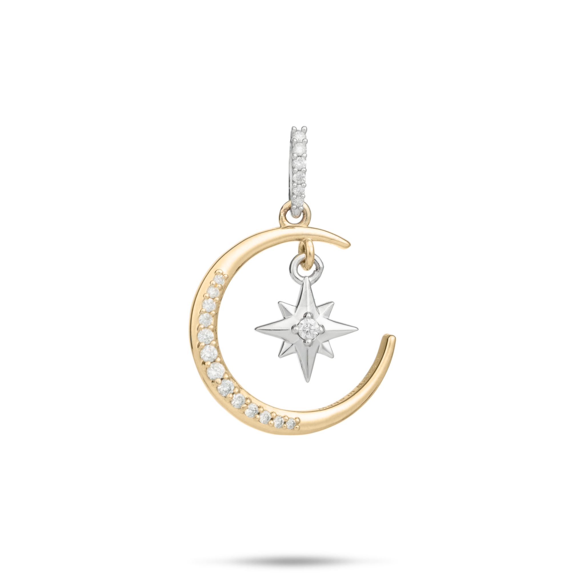 Moon & Star Mermaid Pendant in Two Tone Gold with Diamonds - 19.5mm