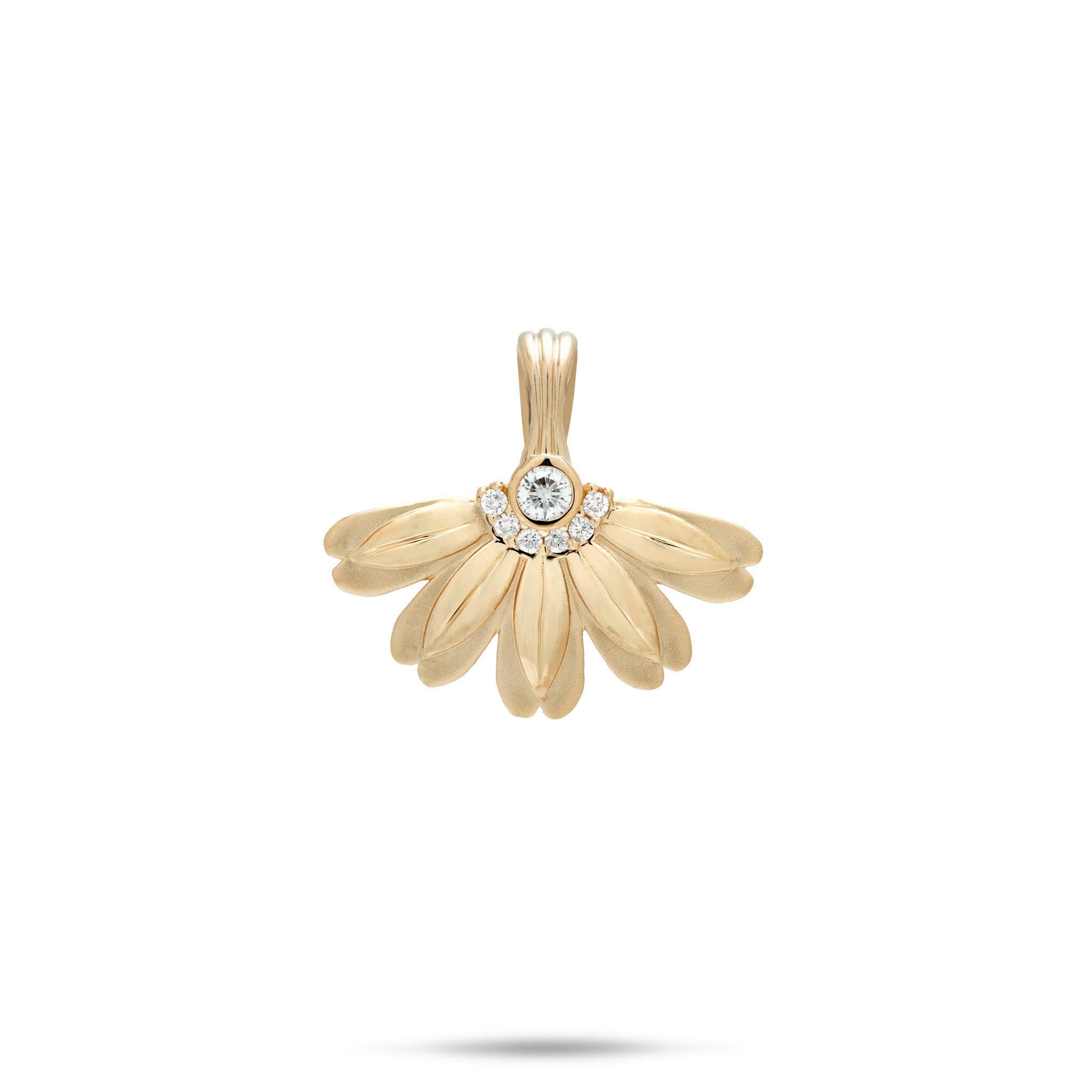 18mm Beach Naupaka Pendant in 14k yellow gold with diamonds and satin and high-polish finishes on a white background