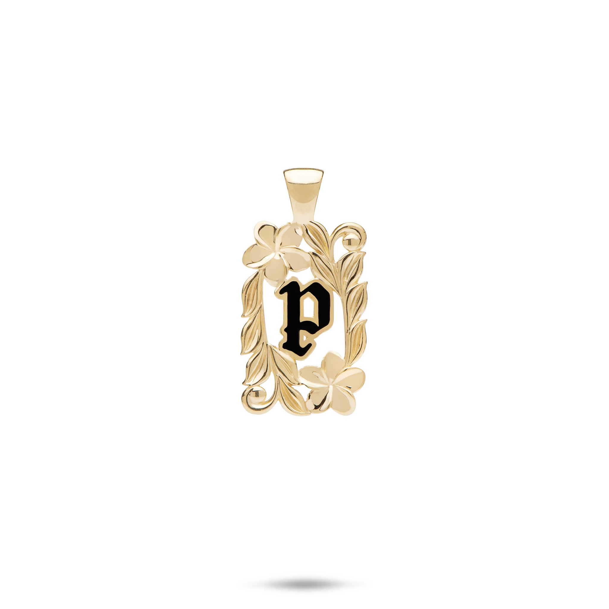 Special Order Hawaiian Heirloom Plumeria Initial Pendant in Gold - 17mm