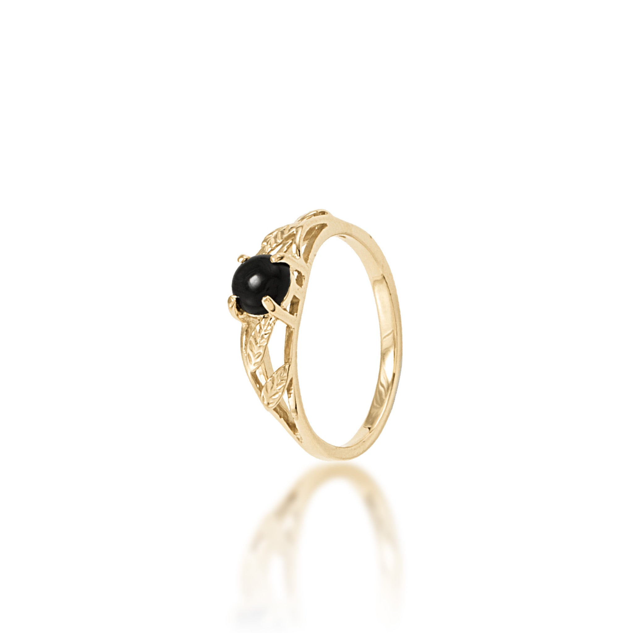Maile Leaf Hawaiian Black Coral Ring in Gold - 5mm on white background