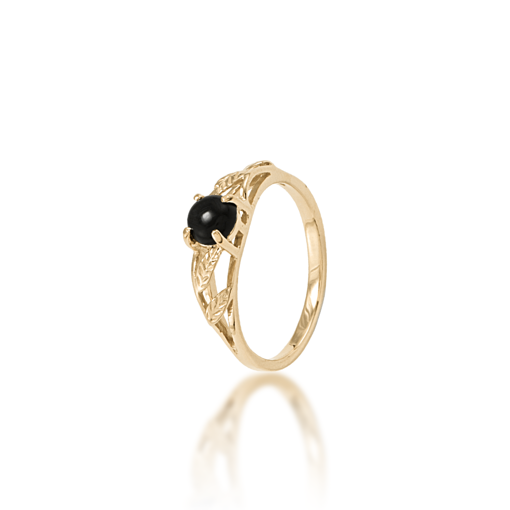Maile Blatt Schwarz Coral Ring in Gold-5mm