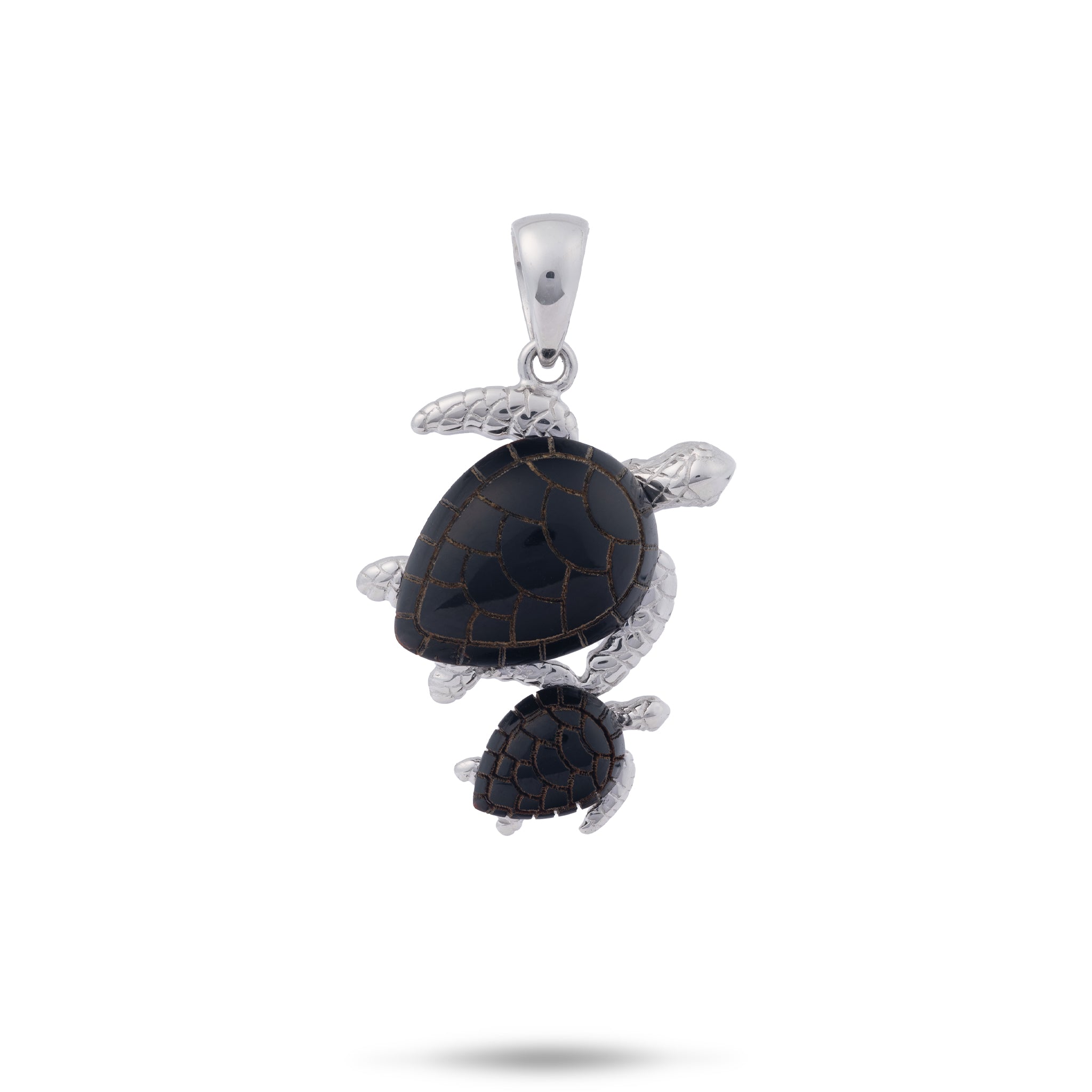 Honu Black Coral Pendant in White Gold - 24mm