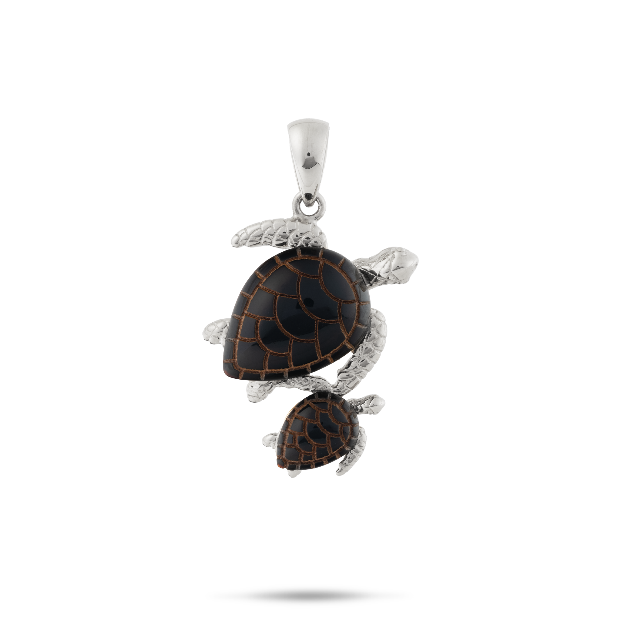 Honu Black Coral Anhänger aus Weißgold – 24 mm