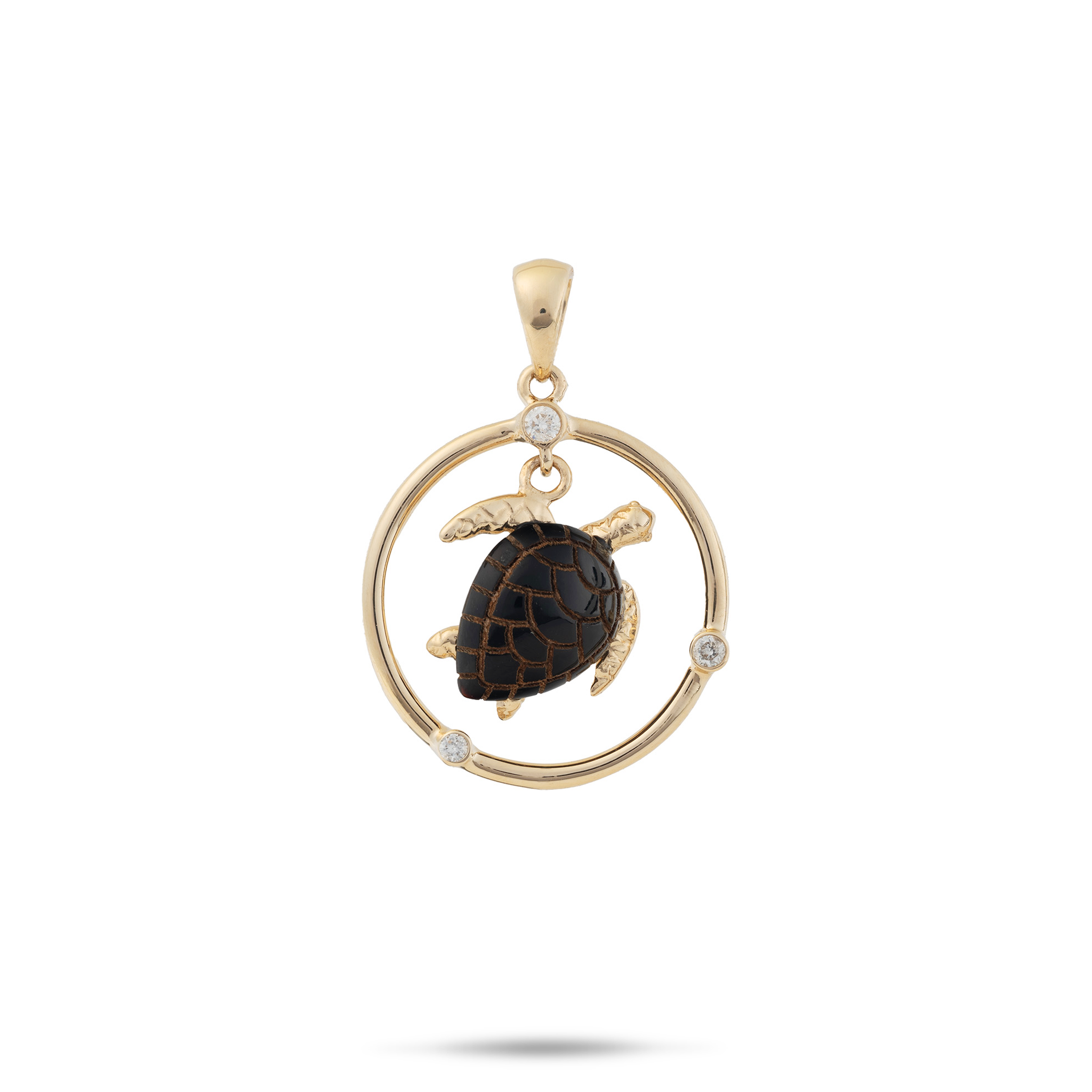 Honu Black Coral Anhänger in Gold mit Diamanten – 12 mm