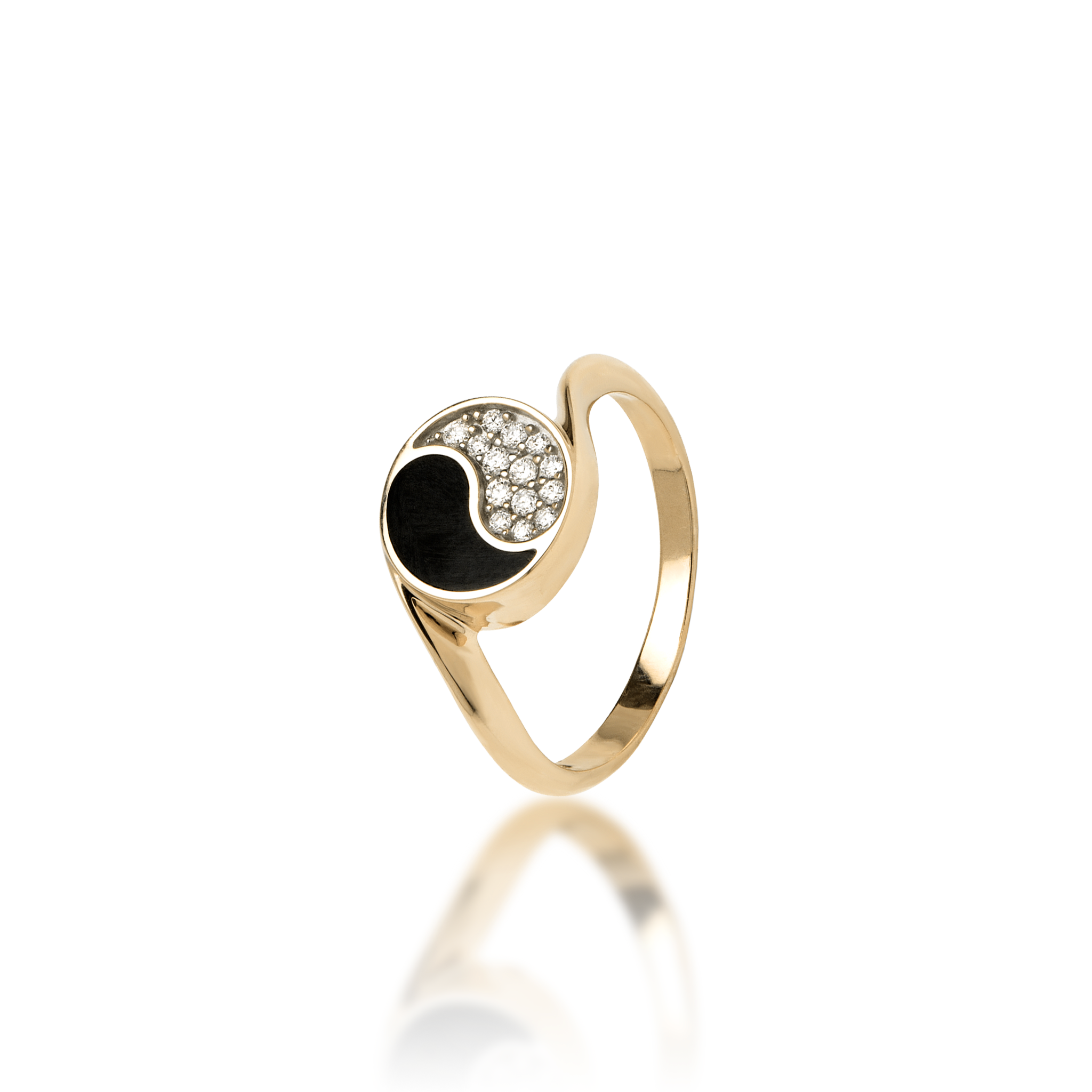 Yin Yang Black Coral Ring in Gold with Diamonds - 10mm
