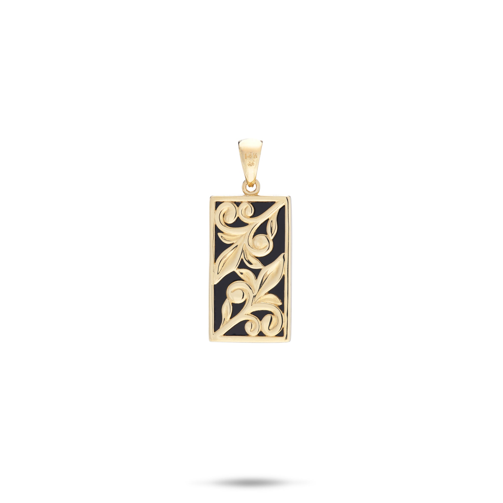 Hawaiian Heirloom Plumeria Black Coral Pendant in Gold - 22mm