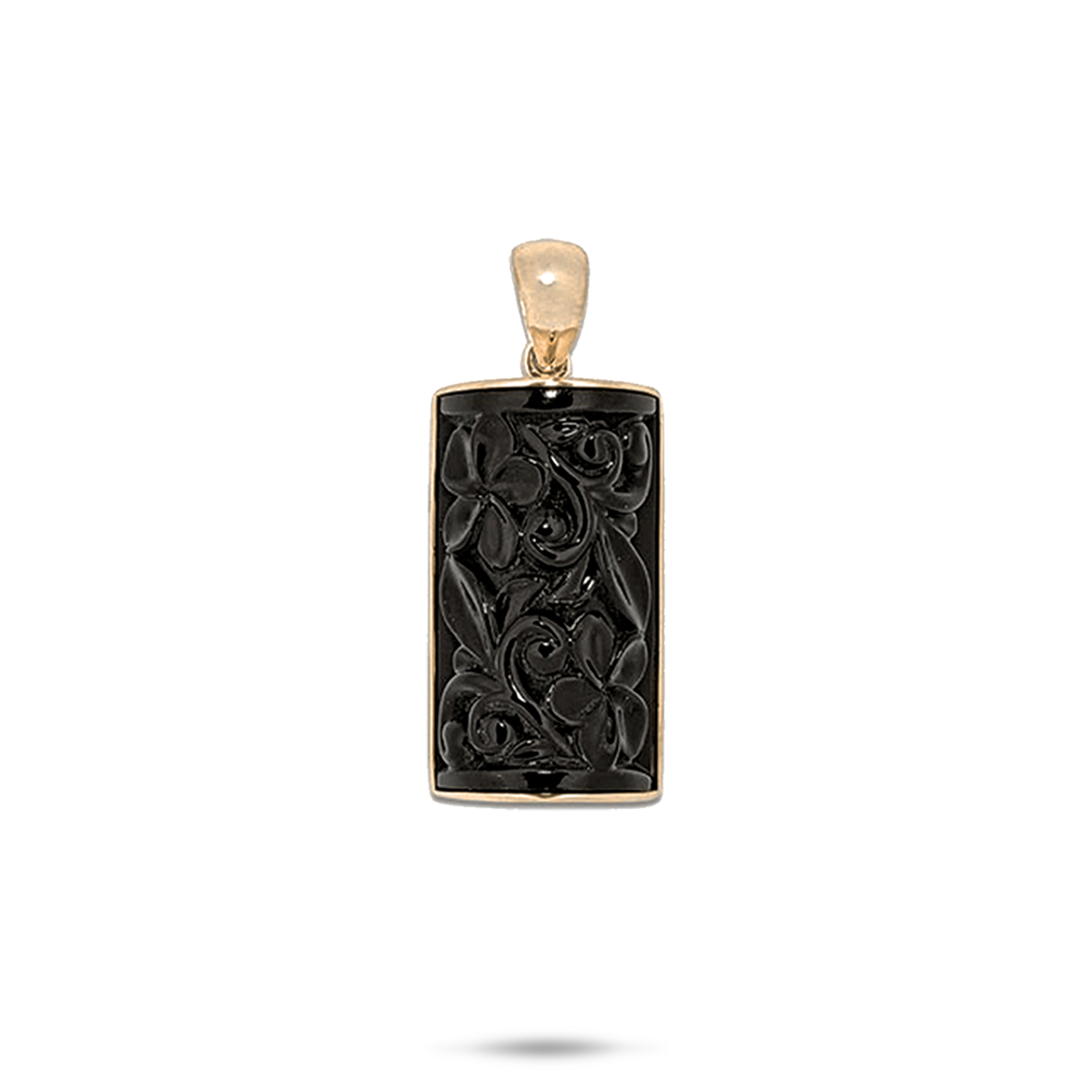 Hawaiian Heirloom Plumeria Black Coral Pendant in Gold - 21mm