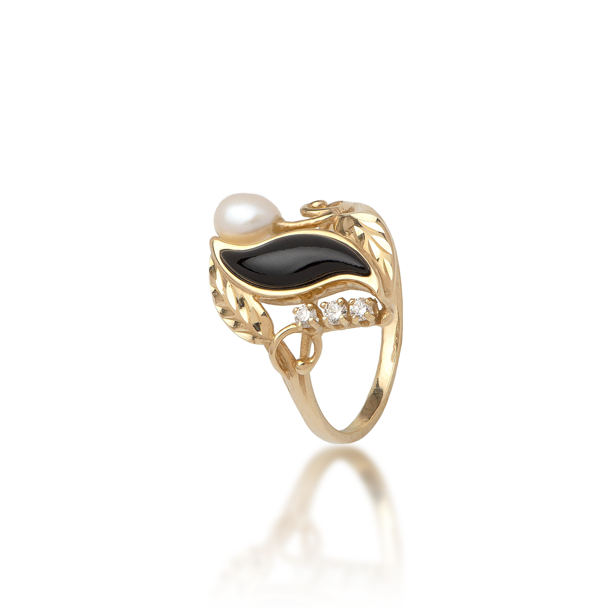 Paradise Black Coral & Pearl Ring in Gold mit Diamanten