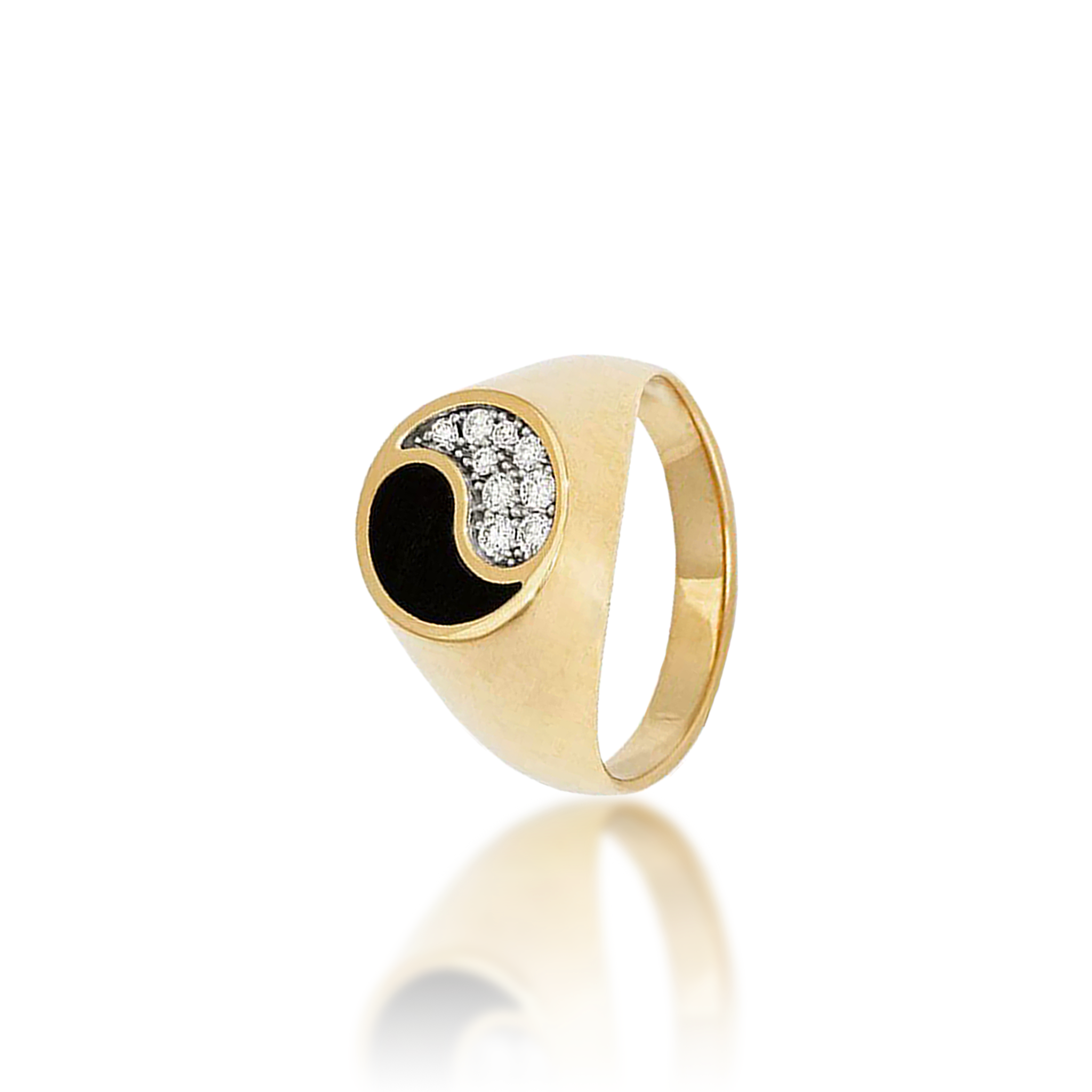 Yin Yang Black Coral Ring in Gold with Diamonds - 13mm