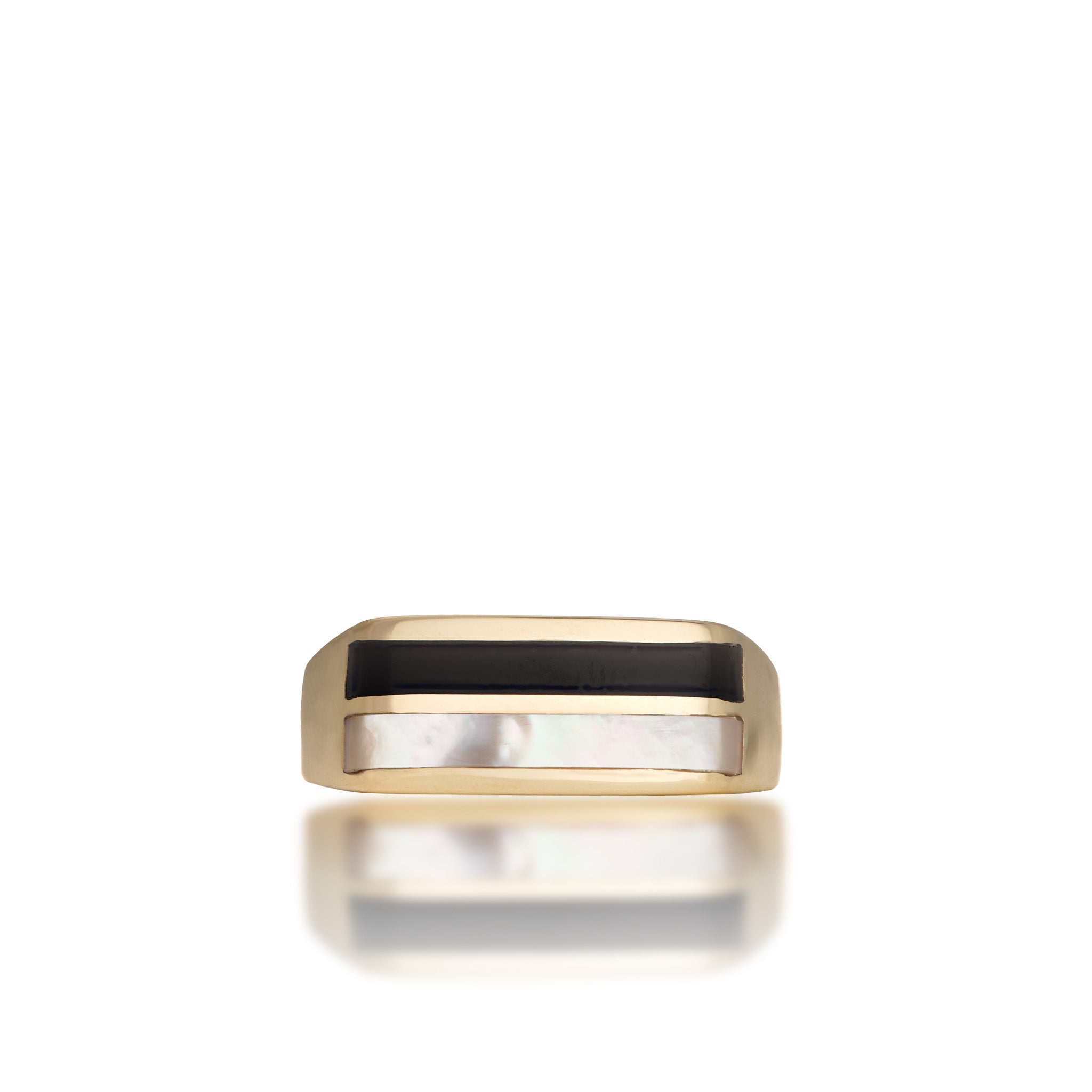 Black Coral Ring in Gold with Mother of Pearl on white background