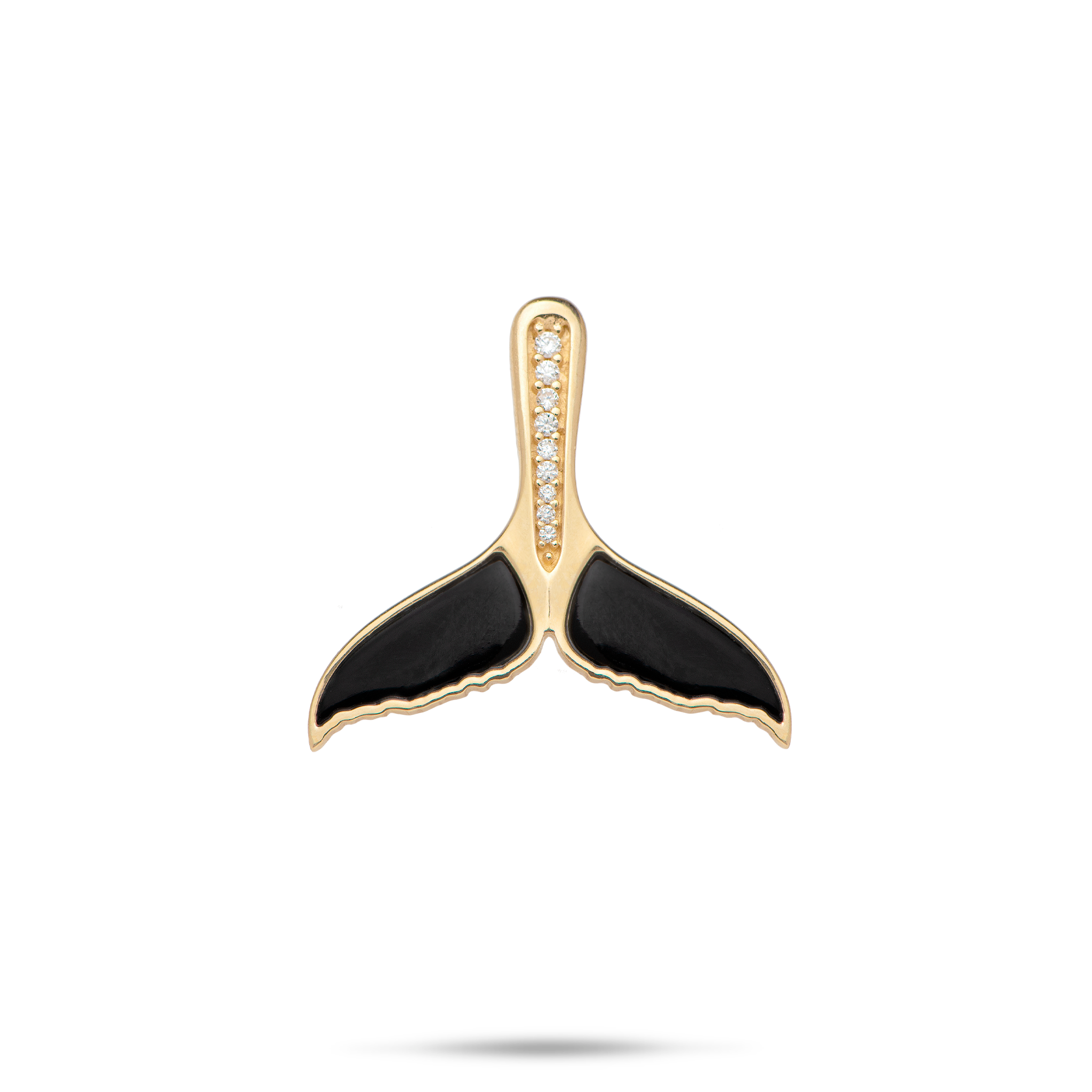 Sealife Whale Tail Black Coral Pendant in Gold with Diamonds - 22mm