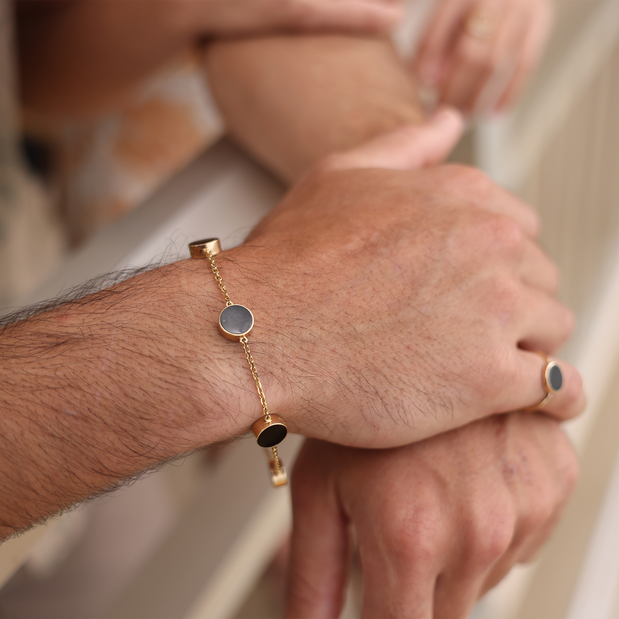 Adjustable 7.25-8" Eclipse Black Coral Bracelet in Gold - 9mm