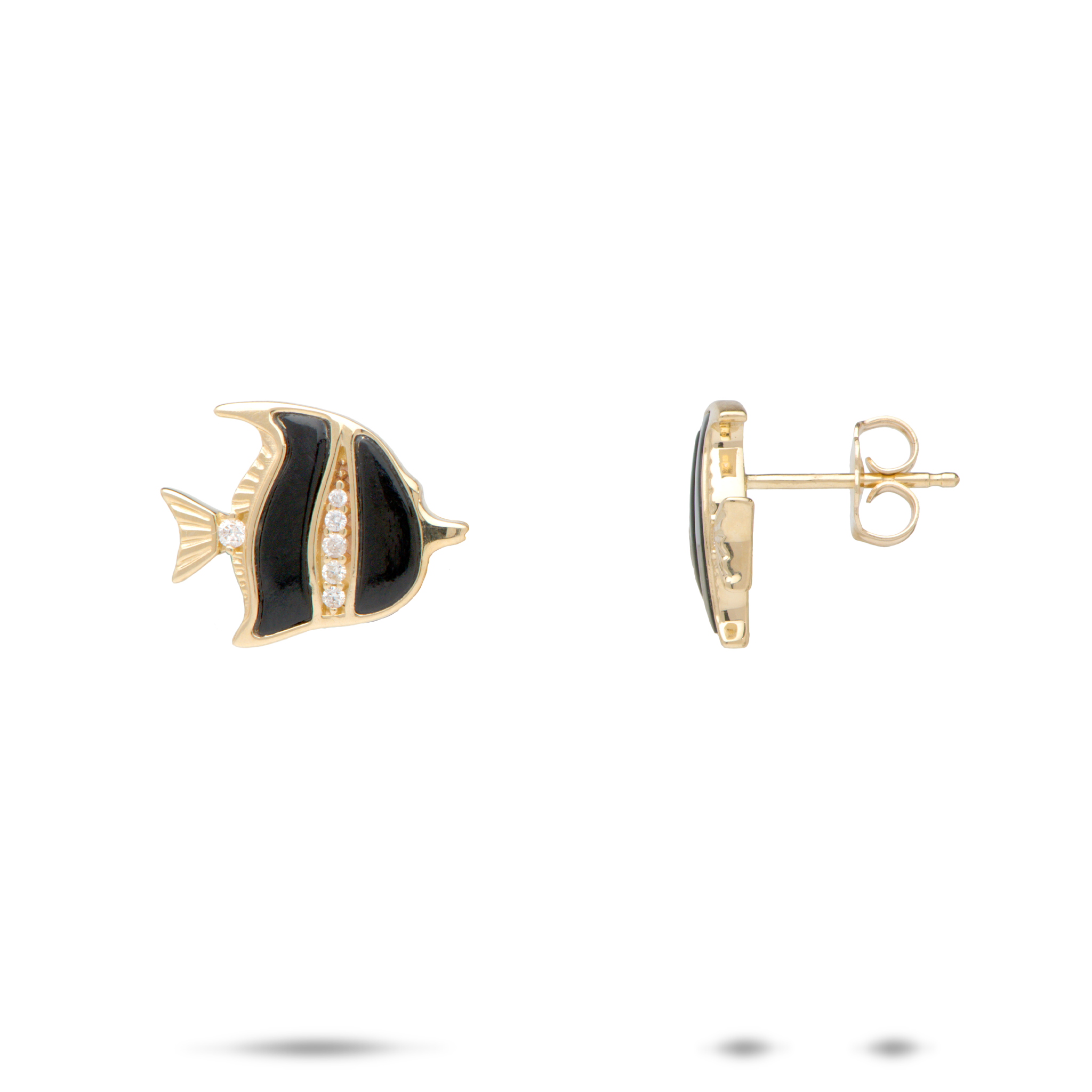 Sealife Angelfish Black Coral Ohrringe in Gold mit Diamanten – 12 mm