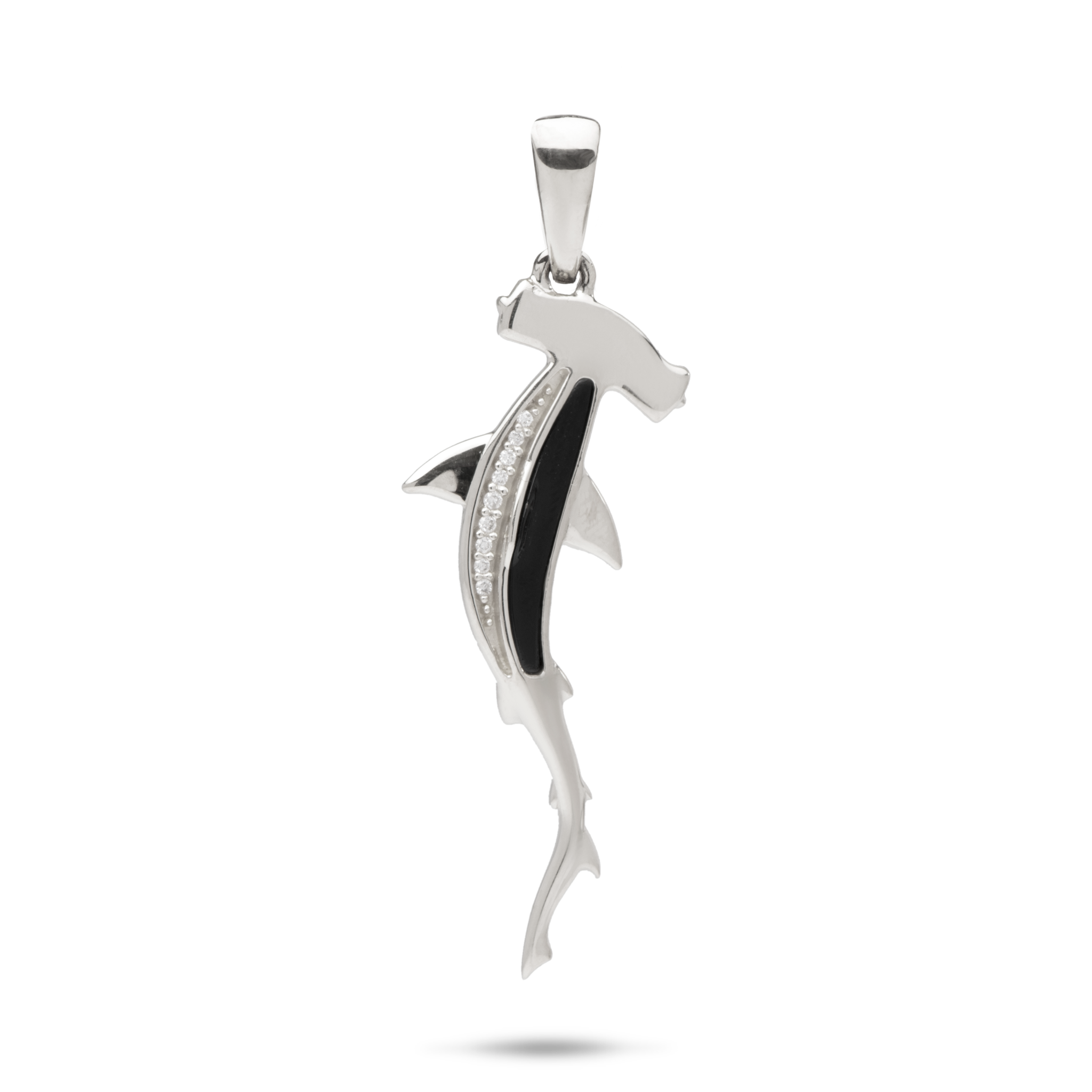 Sealife Hammerhead Shark Black Coral Pendant in White Gold with Diamonds - 34mm