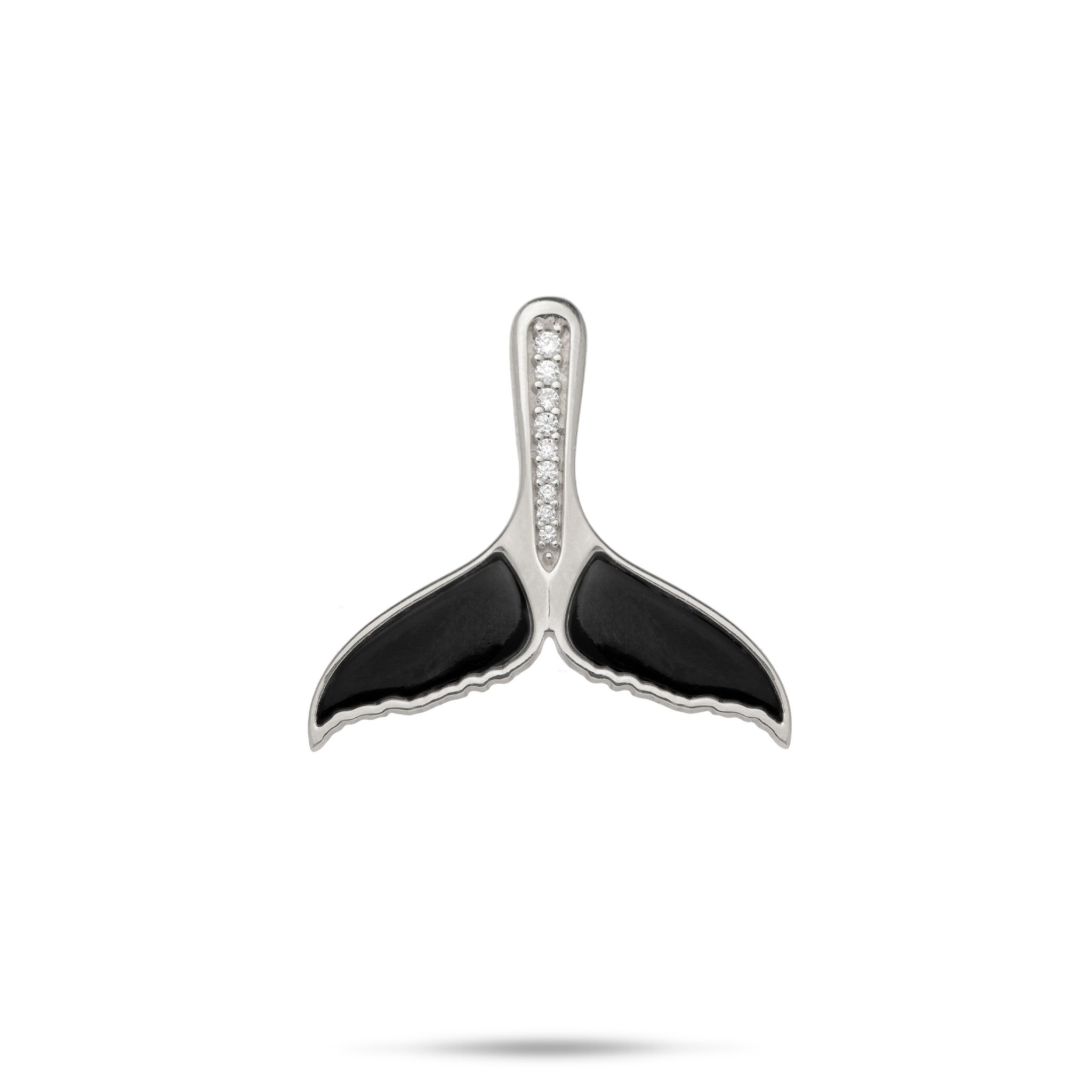 Sealife Whale Tail Black Coral Pendant in White Gold with Diamonds - 22mm