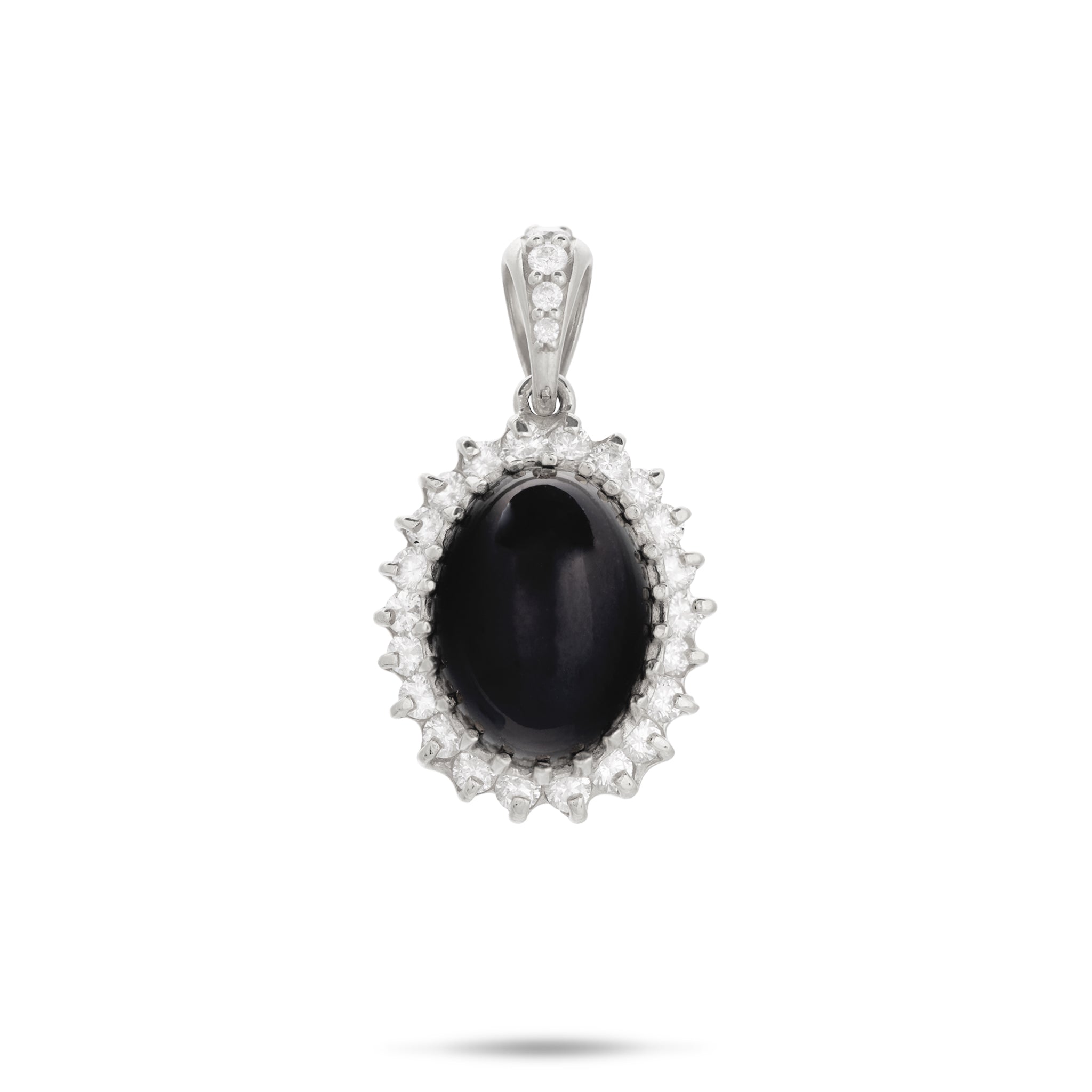 18mm Princess Ka‘iulani Black Coral Pendant in White Gold with Diamonds on white background
