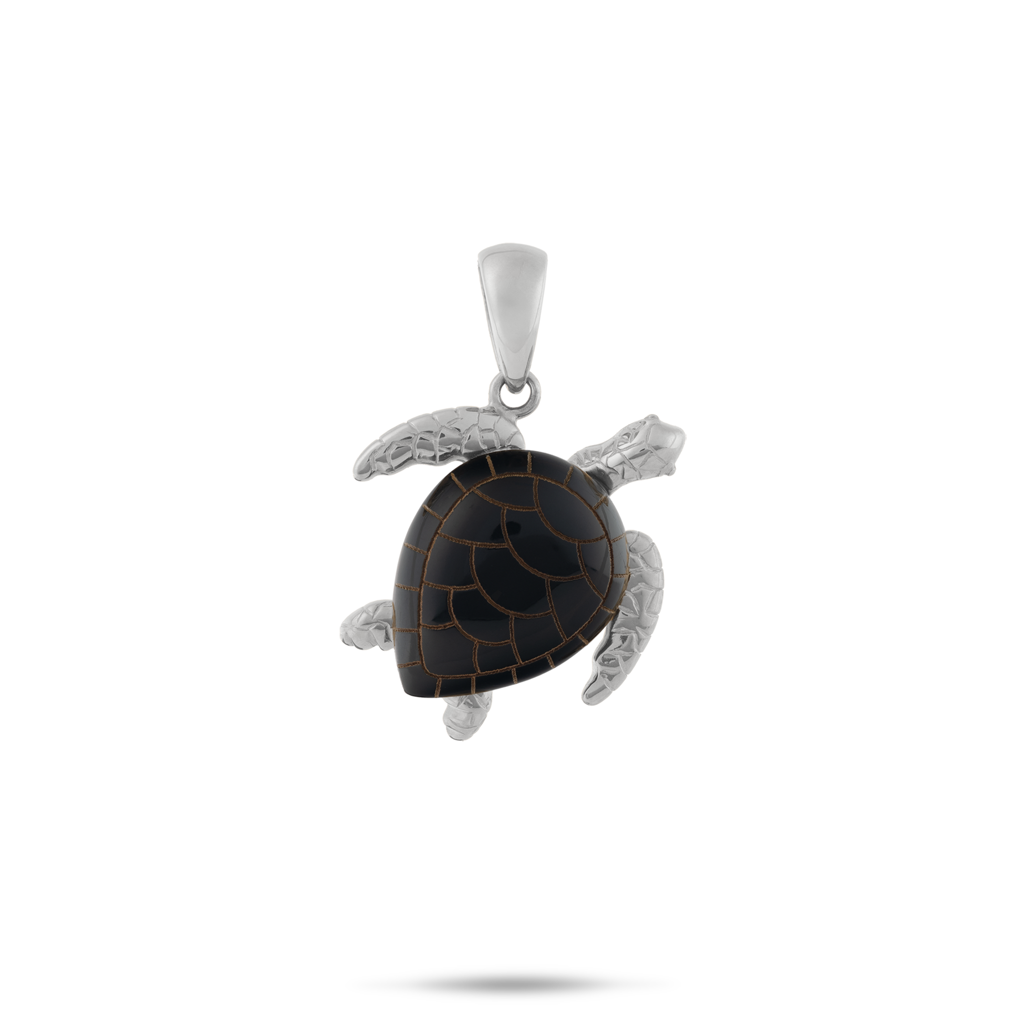 Honu Black Coral Anhänger aus Weißgold – 19 mm