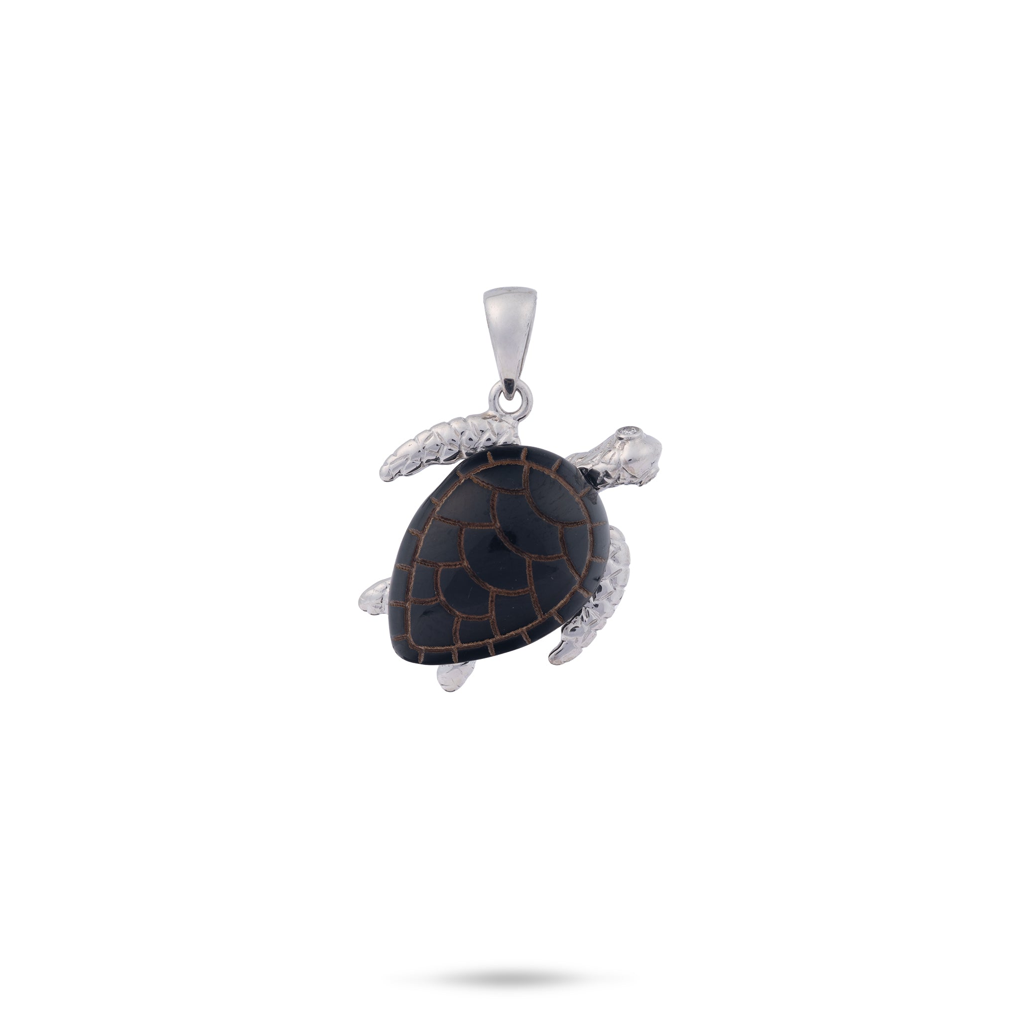 Honu Black Coral Anhänger aus Weißgold mit Diamanten – 16 mm