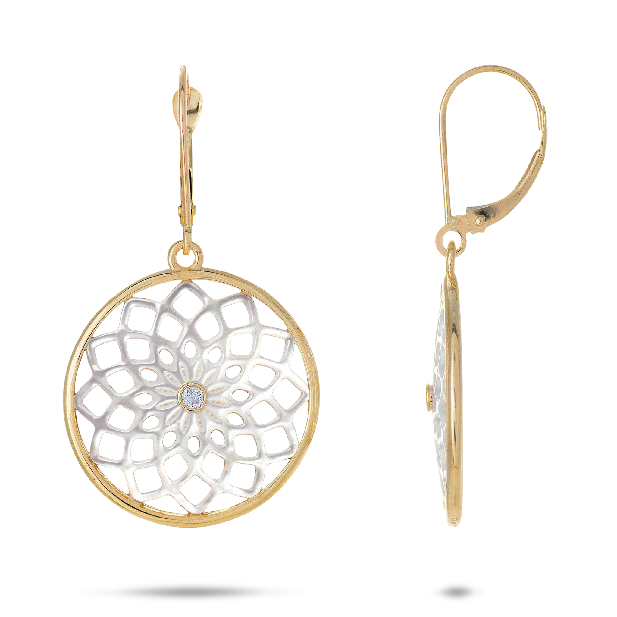 Protea Perlmutt-Ohrringe in Gold mit Diamanten - 22 mm