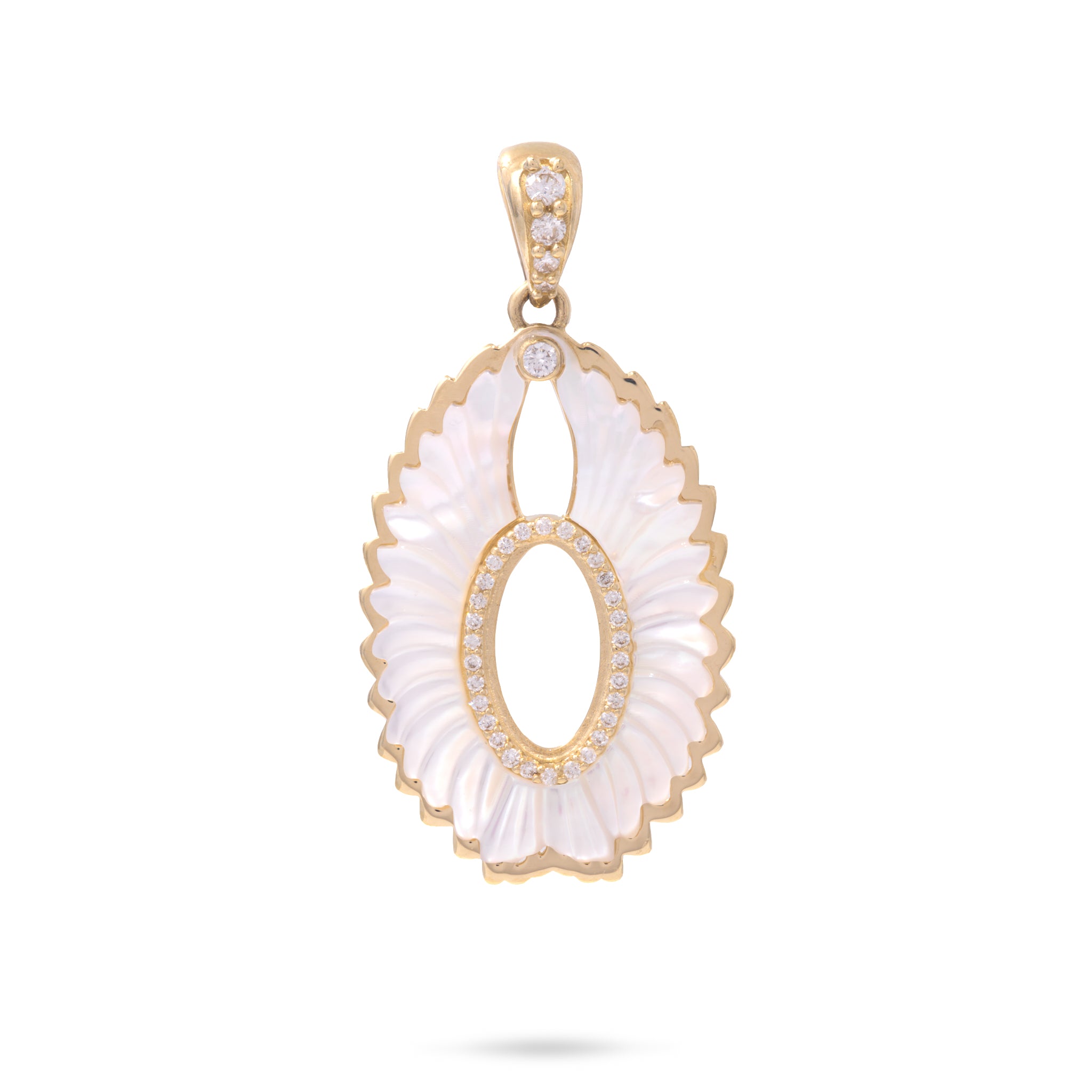 Pueo (Owl) Mother of Pearl Pendant in Gold with Diamonds - 28mm
