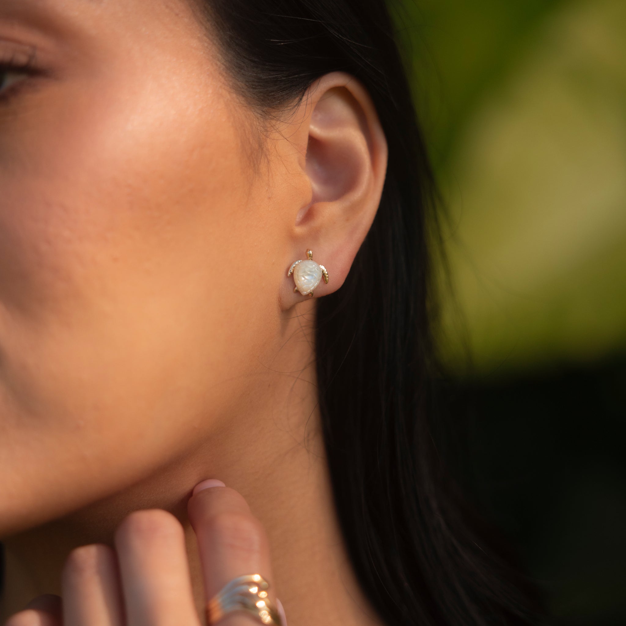 Honu Perlmutt-Ohrringe in Gold - 13 mm