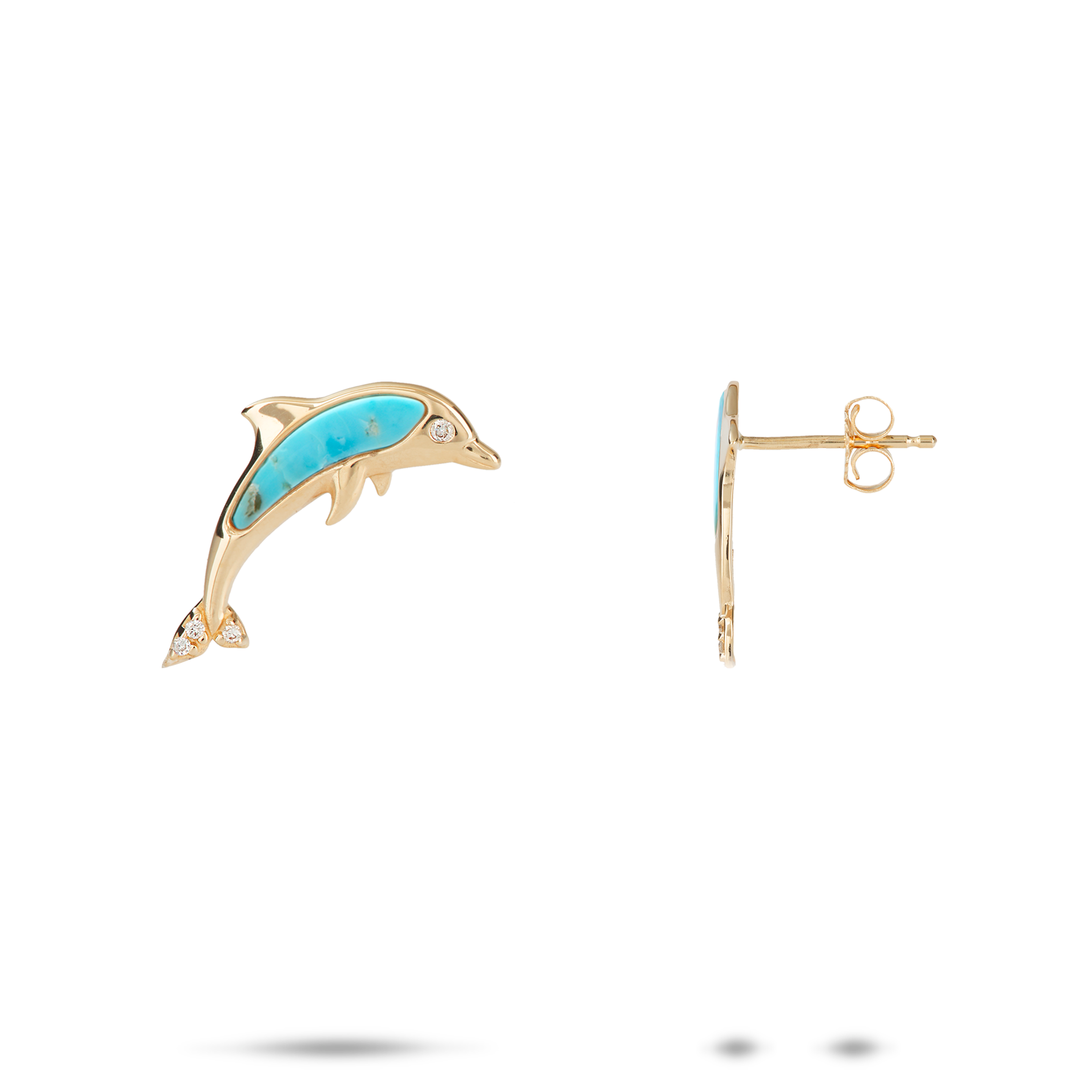 Sealife Dolphin Turquoise Earrings in Gold with Diamonds