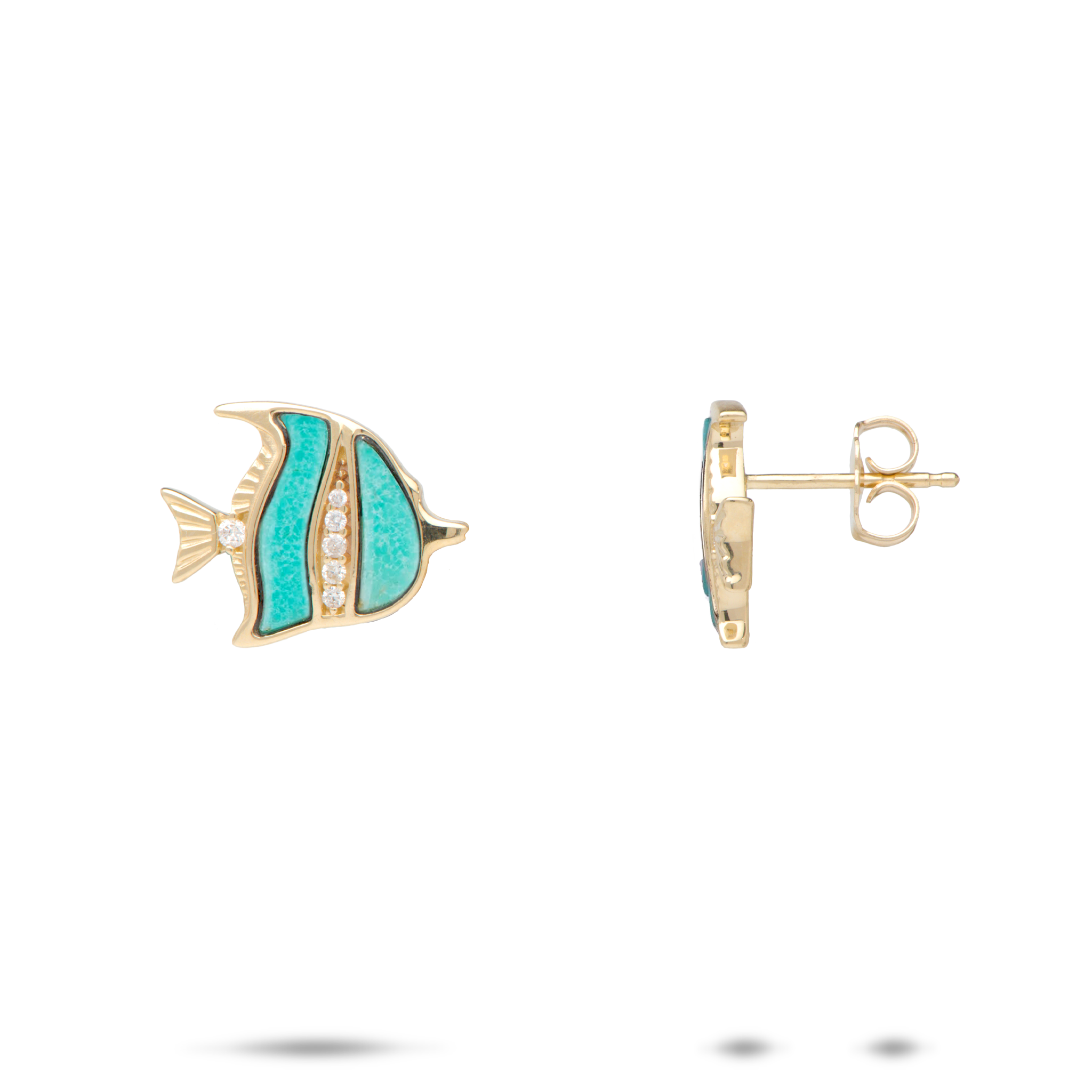 Sealife Angelfish Turquoise Earrings in Gold with Diamonds - 12mm