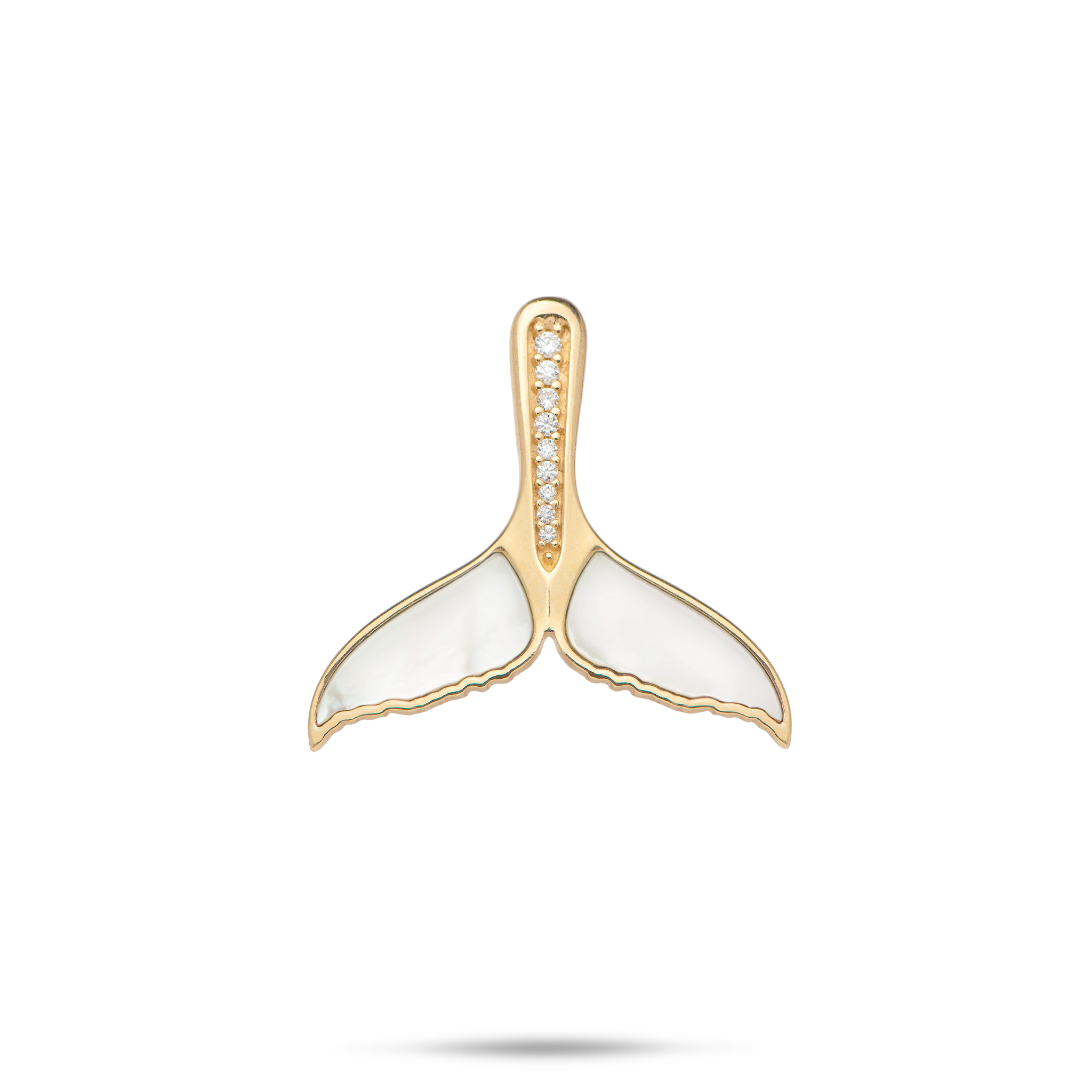 Sealife Whale Tail Mother of Pearl Pendant in Gold with Diamonds - 22mm