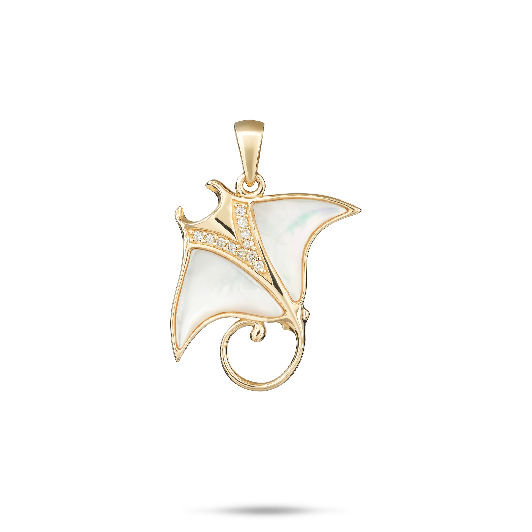 Sealife Manta Ray Mother of Pearl Pendant in Gold with Diamonds - 21mm