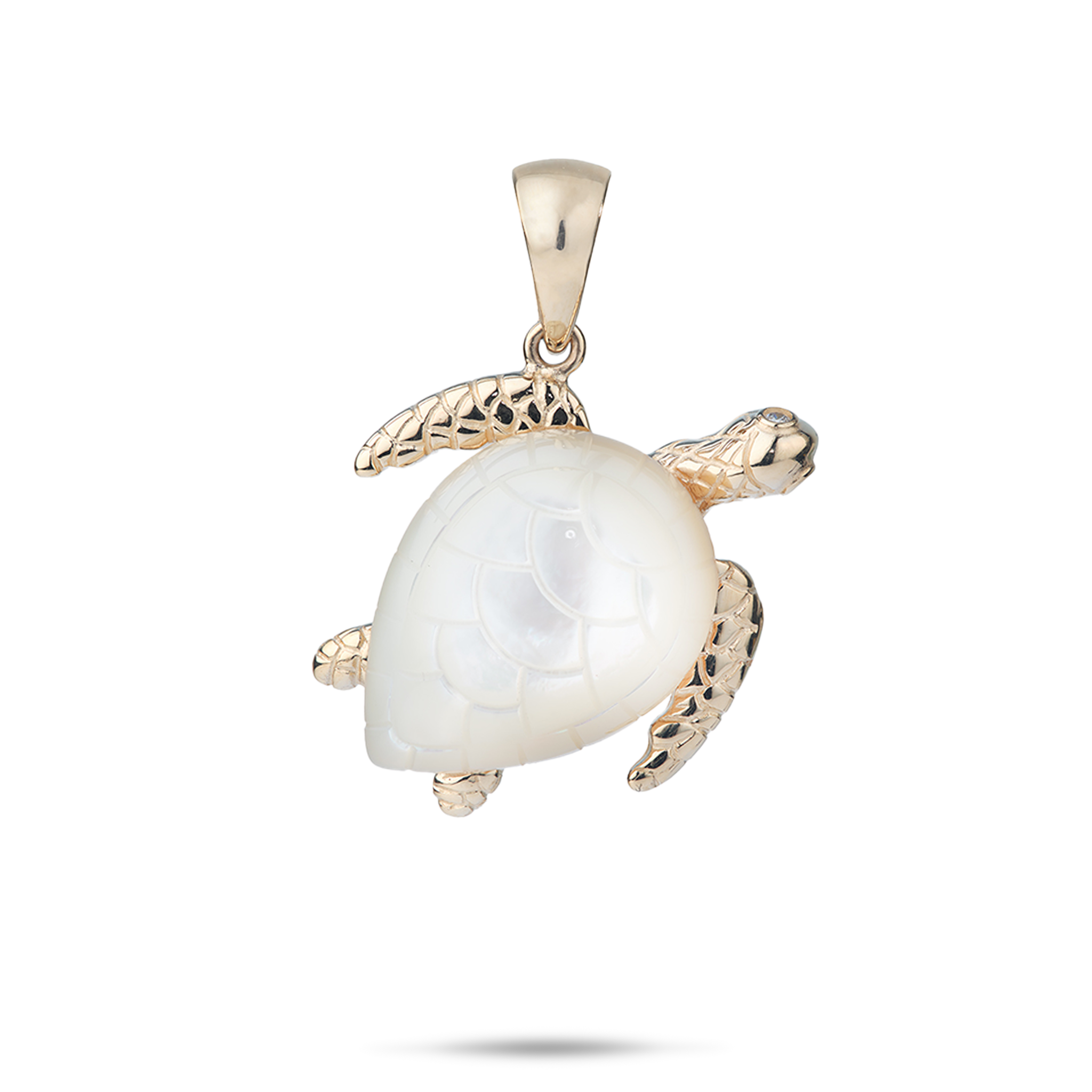 Honu Mother of Pearl Pendant in Gold with Diamonds - 26mm