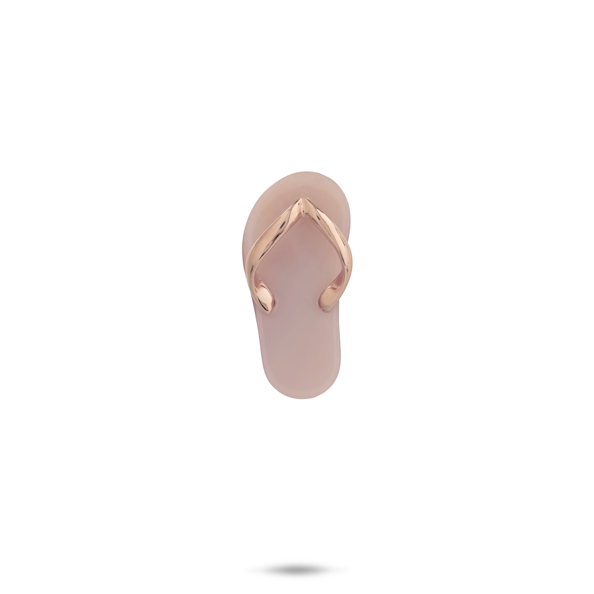 Pink Mother of Pearl Slipper Pendant with Rose Gold straps on white background