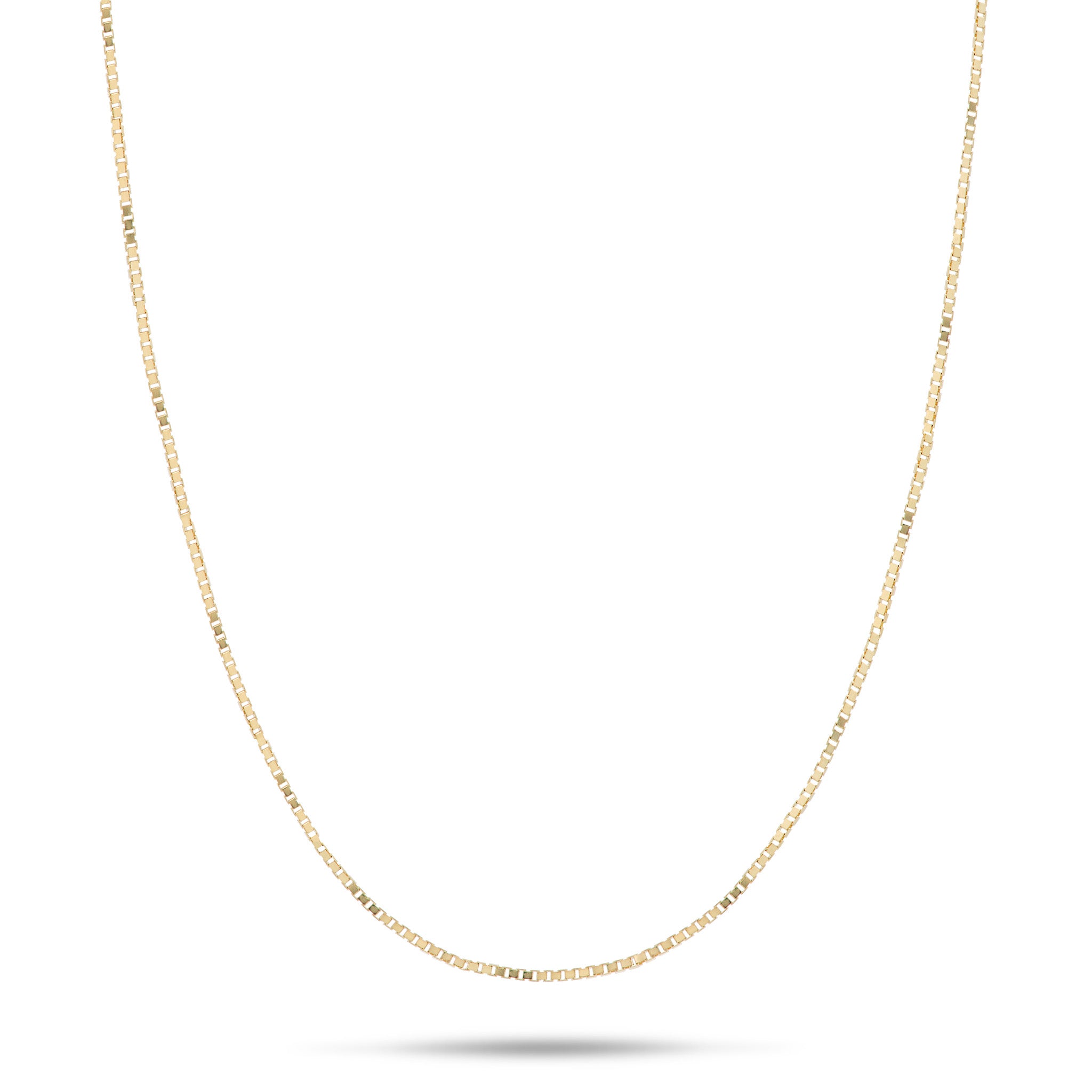 0.6mm Box Chain in 10k Yellow Gold on white background