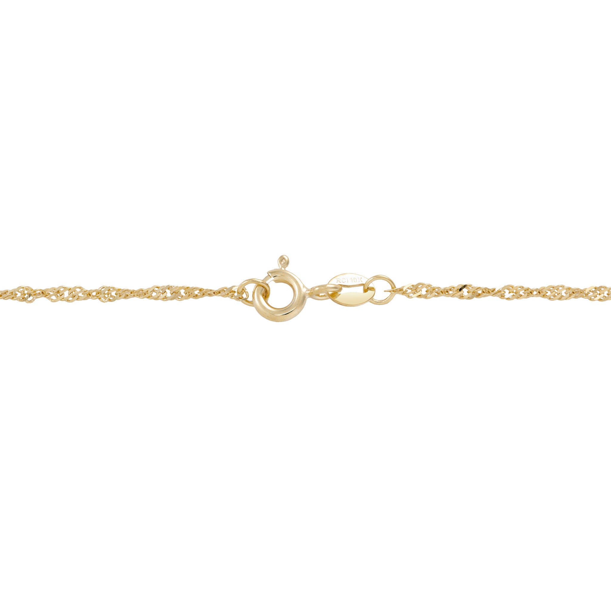 1.5mm Singapore Chain in 10k Gold O-ring clasp on white background