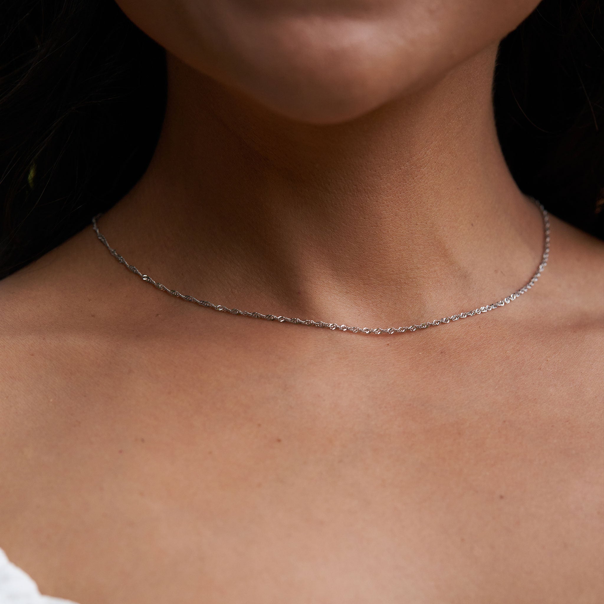 18" 1.5mm Singapore Chain in White Gold