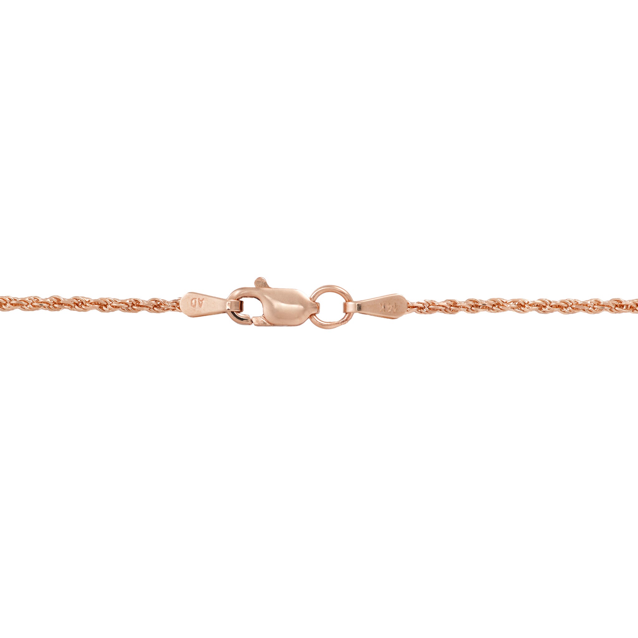 1.2mm Flex Rope Chain in Rose Gold Lobster clasp on white background