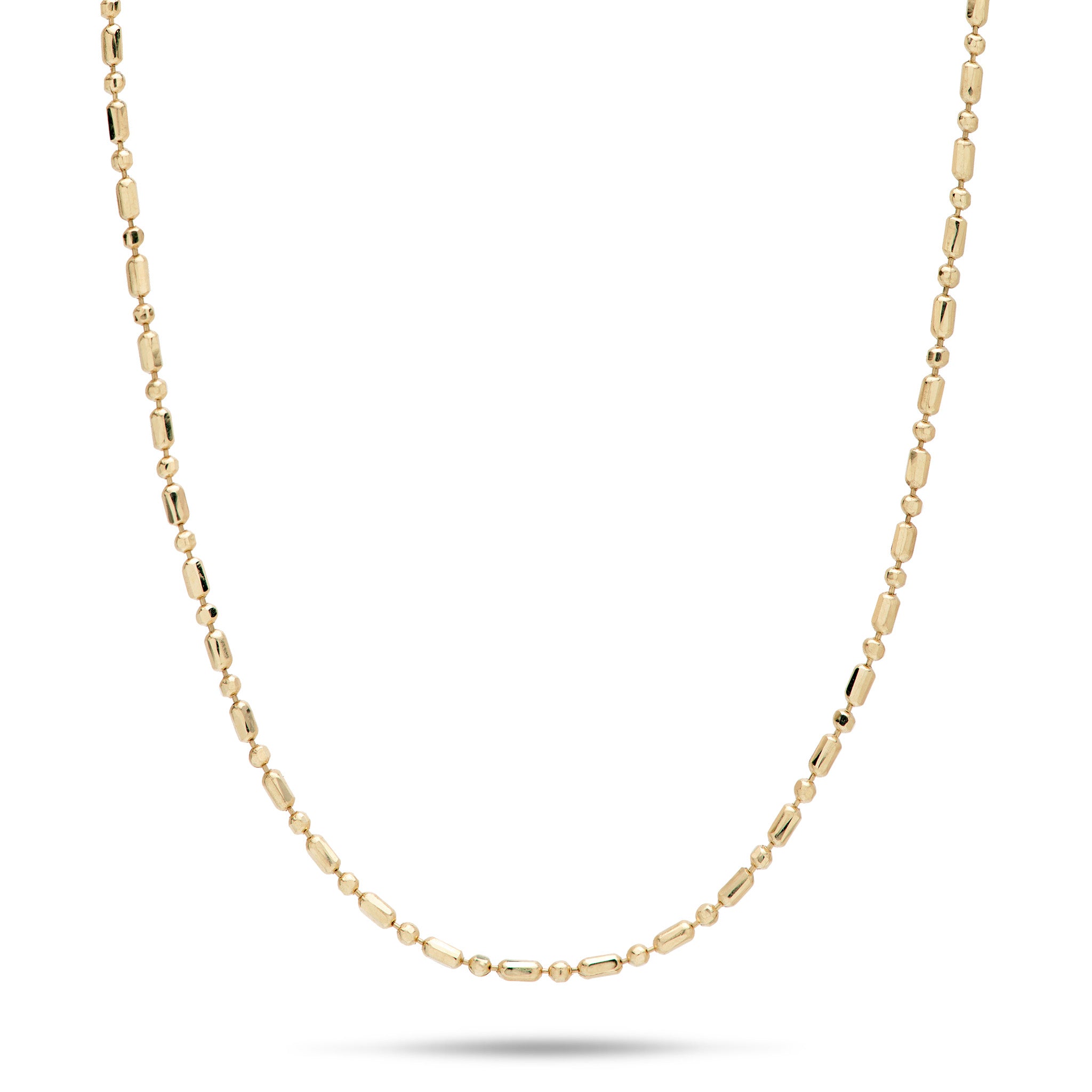 1.0mm Bar Ball Chain in 14k Yellow Gold on white background