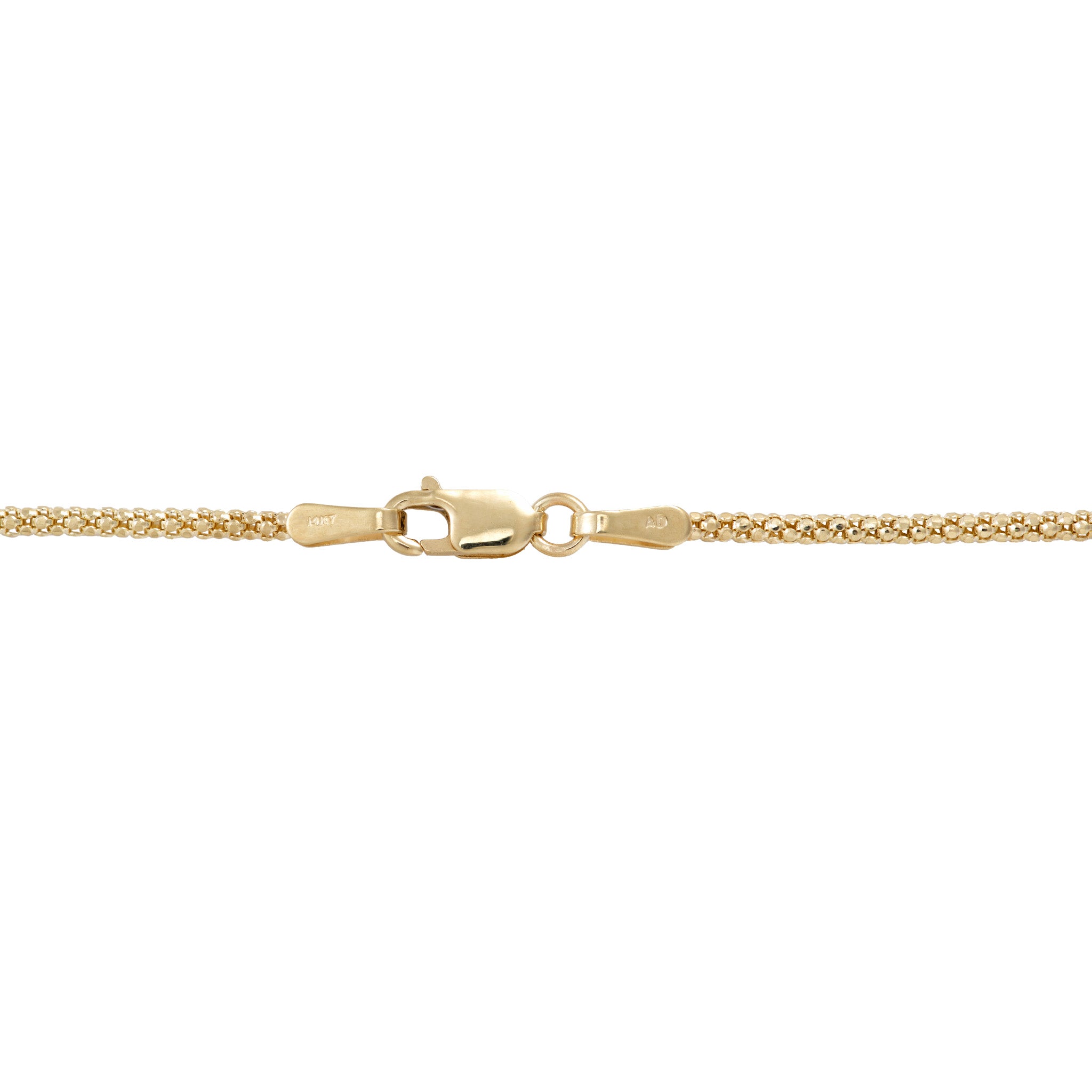1.6mm Popcorn Chain in Gold lobster claw clasp on white background