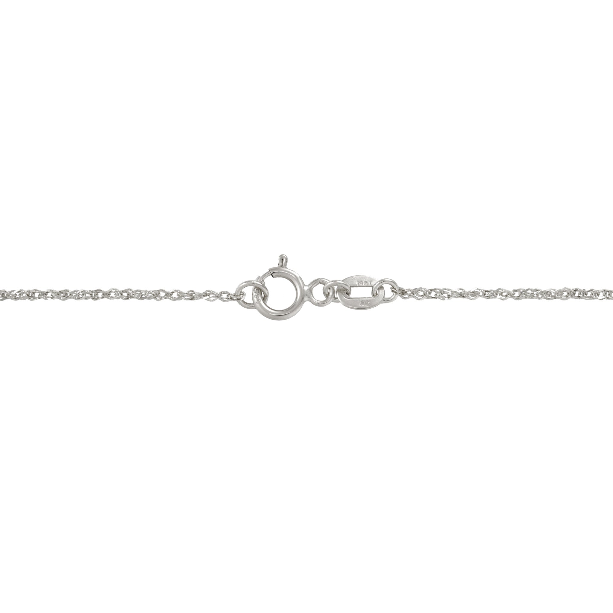 0.8mm Baby Rope Chain in White Gold O-clasp on white background