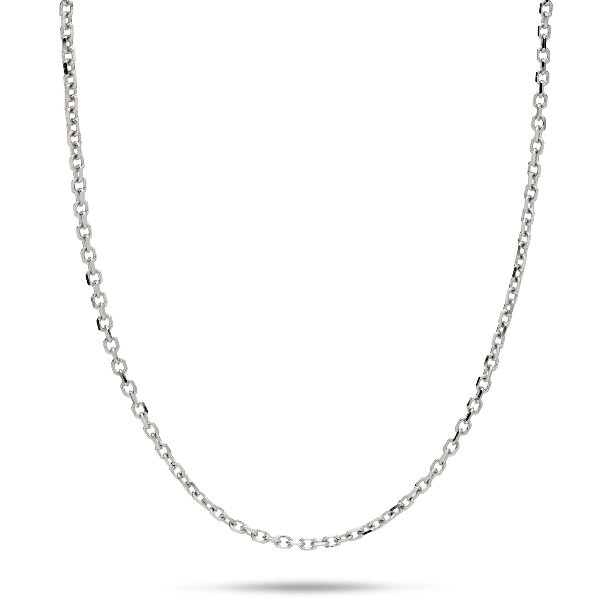 24" Adjustable 1.0mm Cable Chain in 14k White Gold on a white background